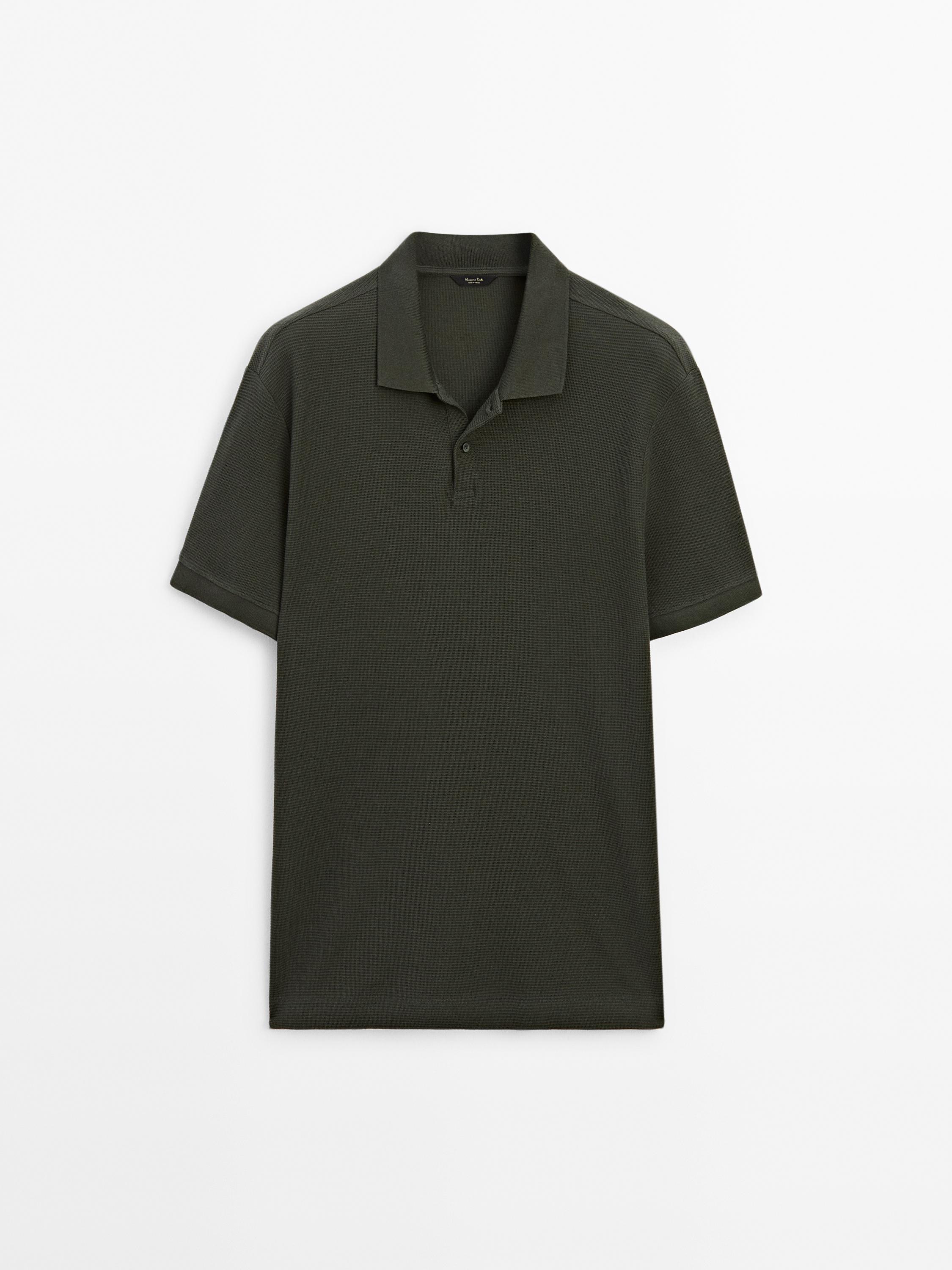 Short sleeve textured cotton polo shirt