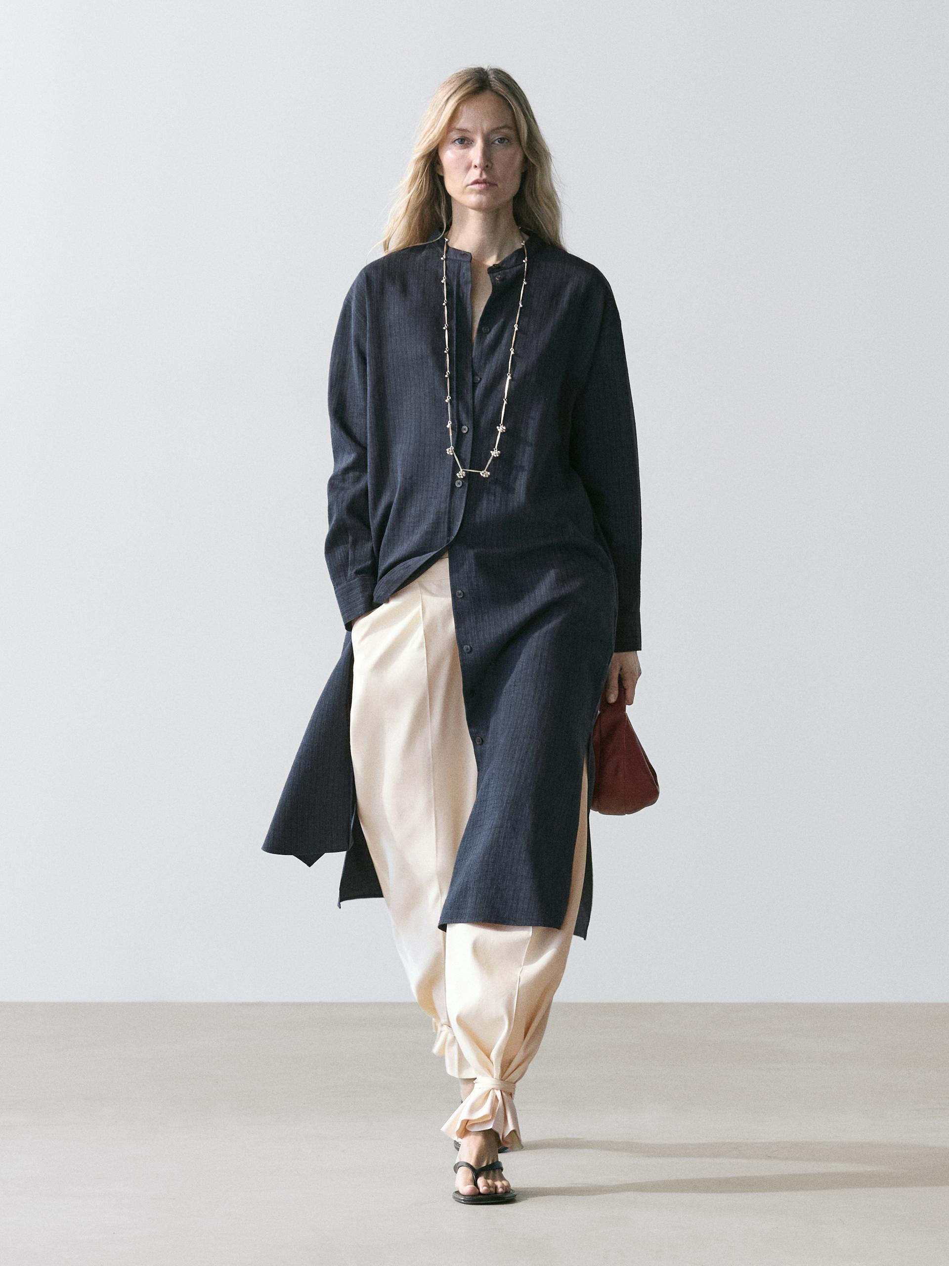 Vestito Midi Fluido A Camicia - Azzurro - M - Massimo Dutti - Femminile