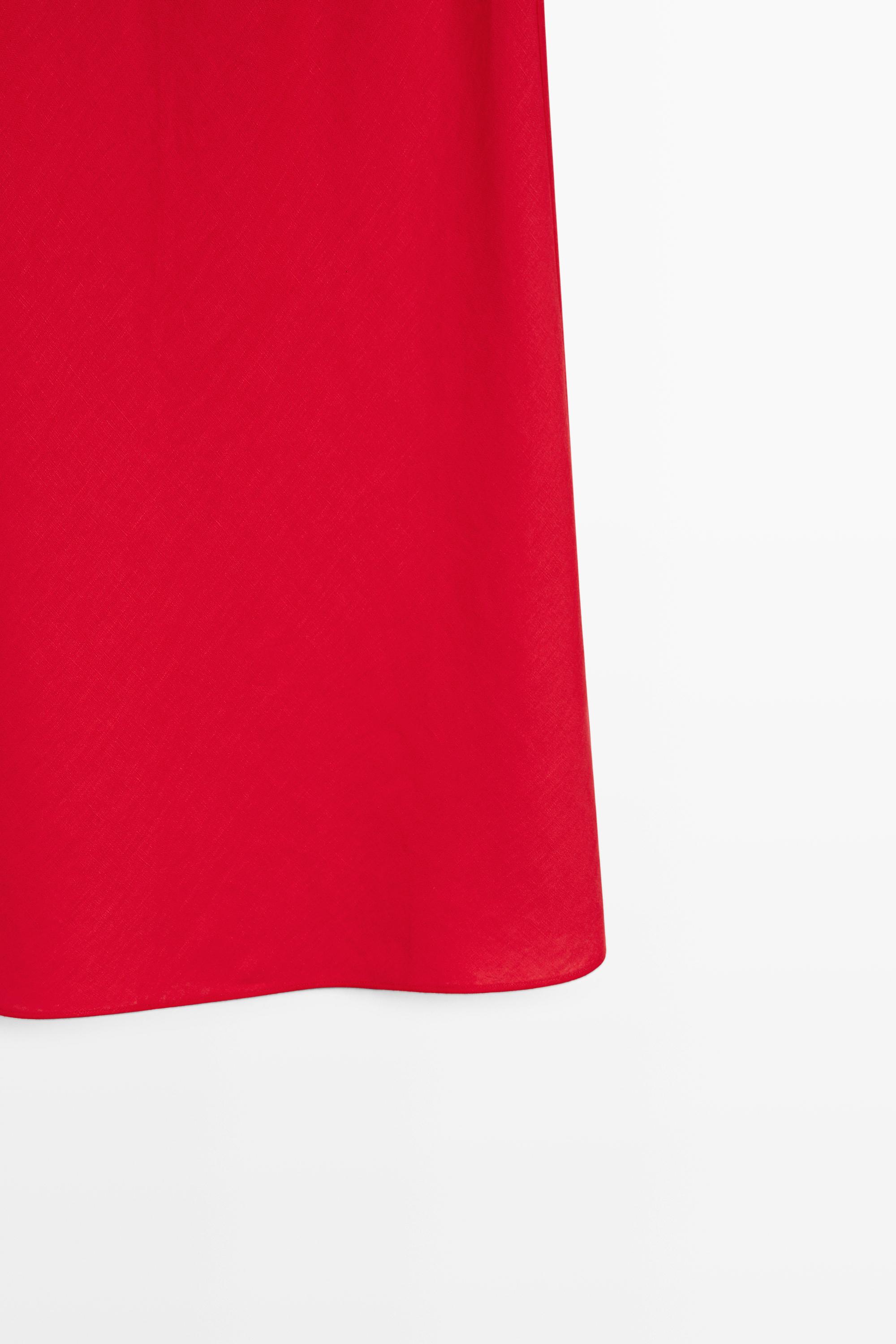 100% linen elasticated midi skirt — RED