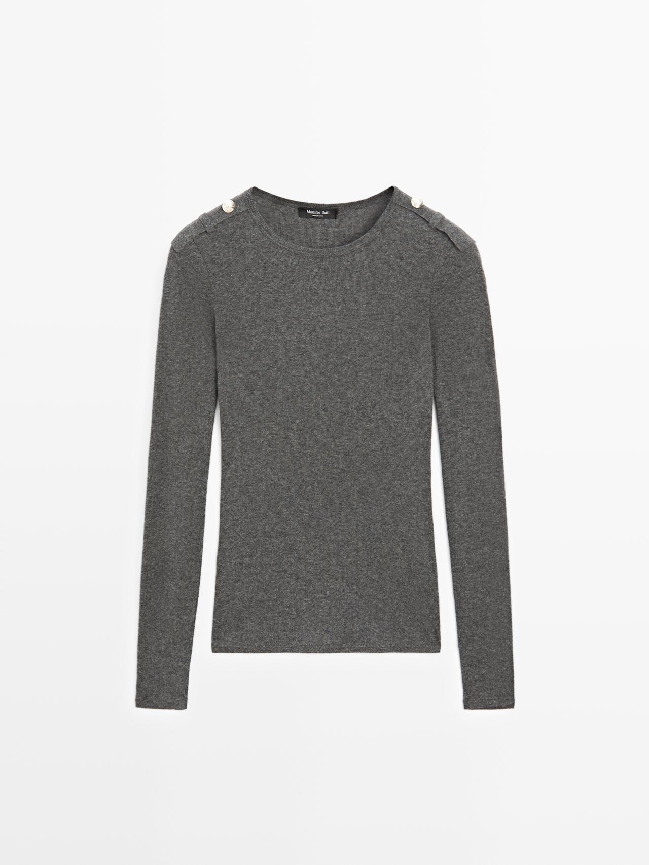 Massimo Dutti - Dame - T-Shirt I Strik Med Skulderdetalje - Grå - S