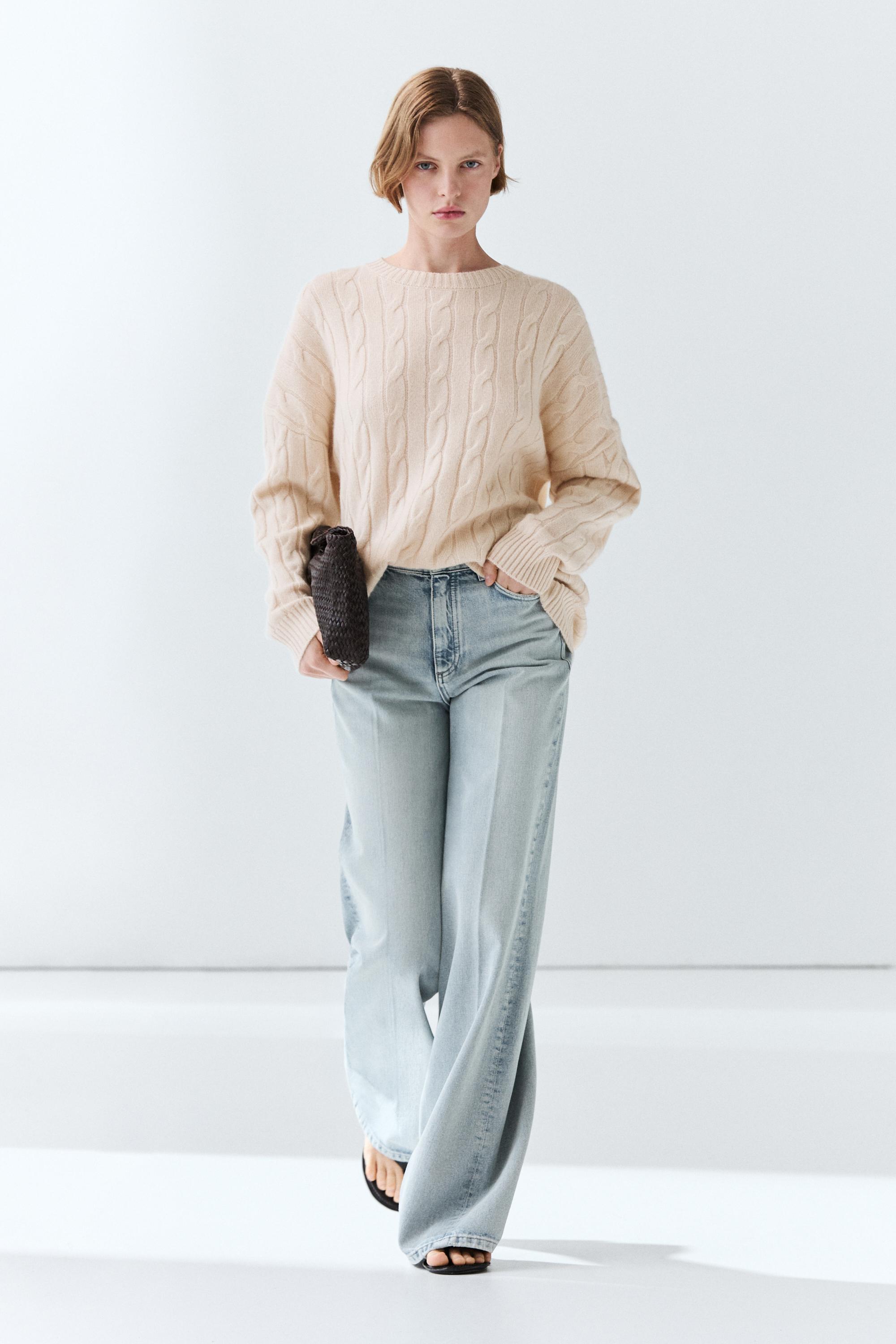 100% cashmere cable-knit sweater — BEIGE