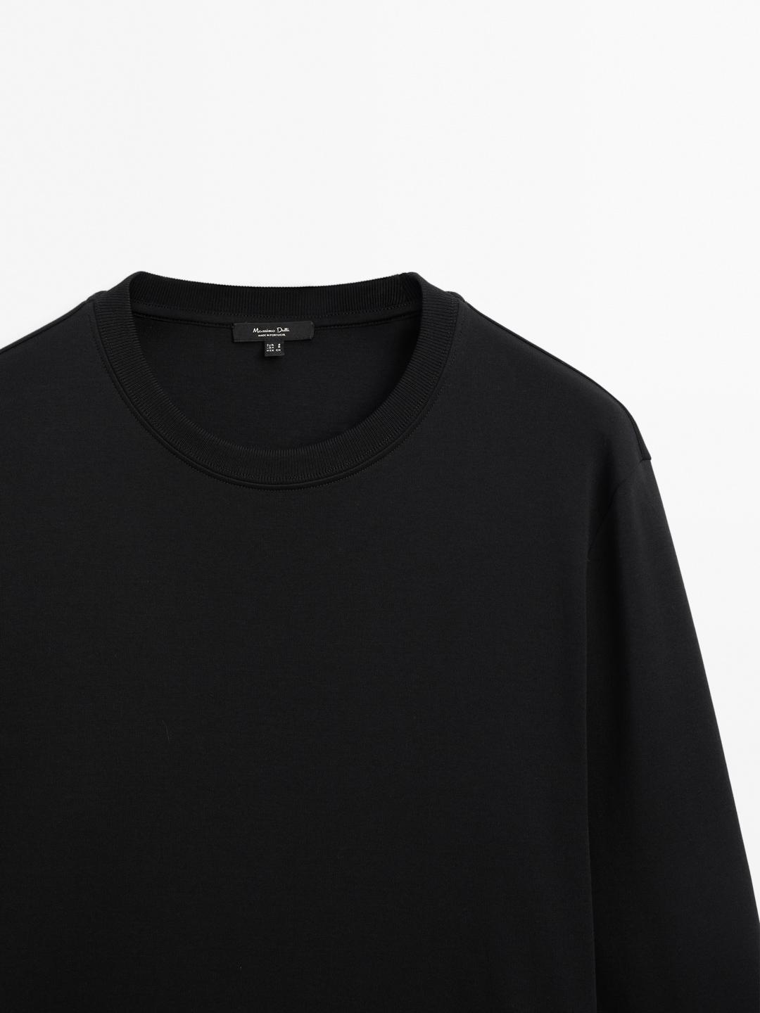 100% cotton interlock long sleeve T-shirt — BLACK