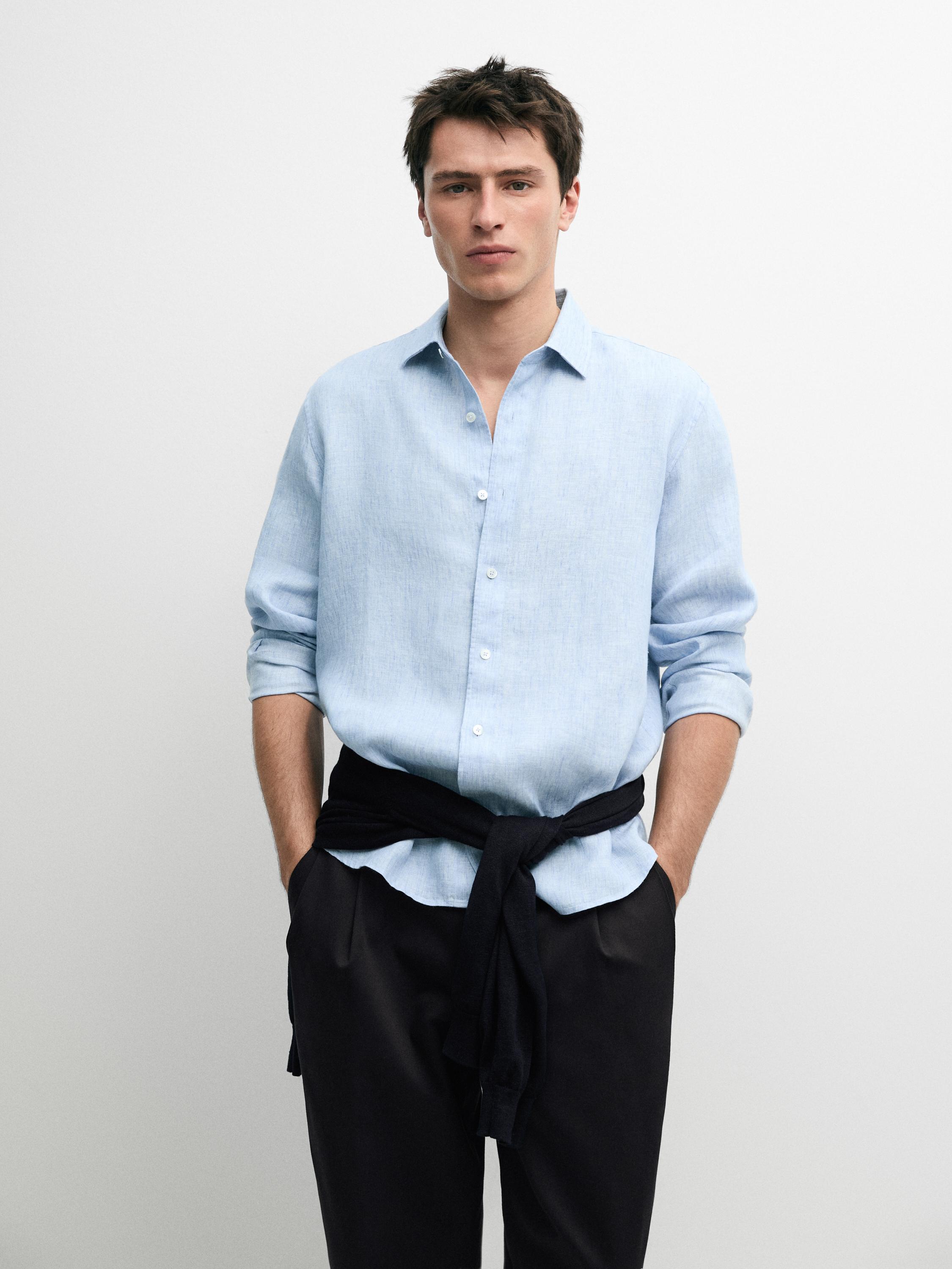100% linen regular fit shirt — Light Blue