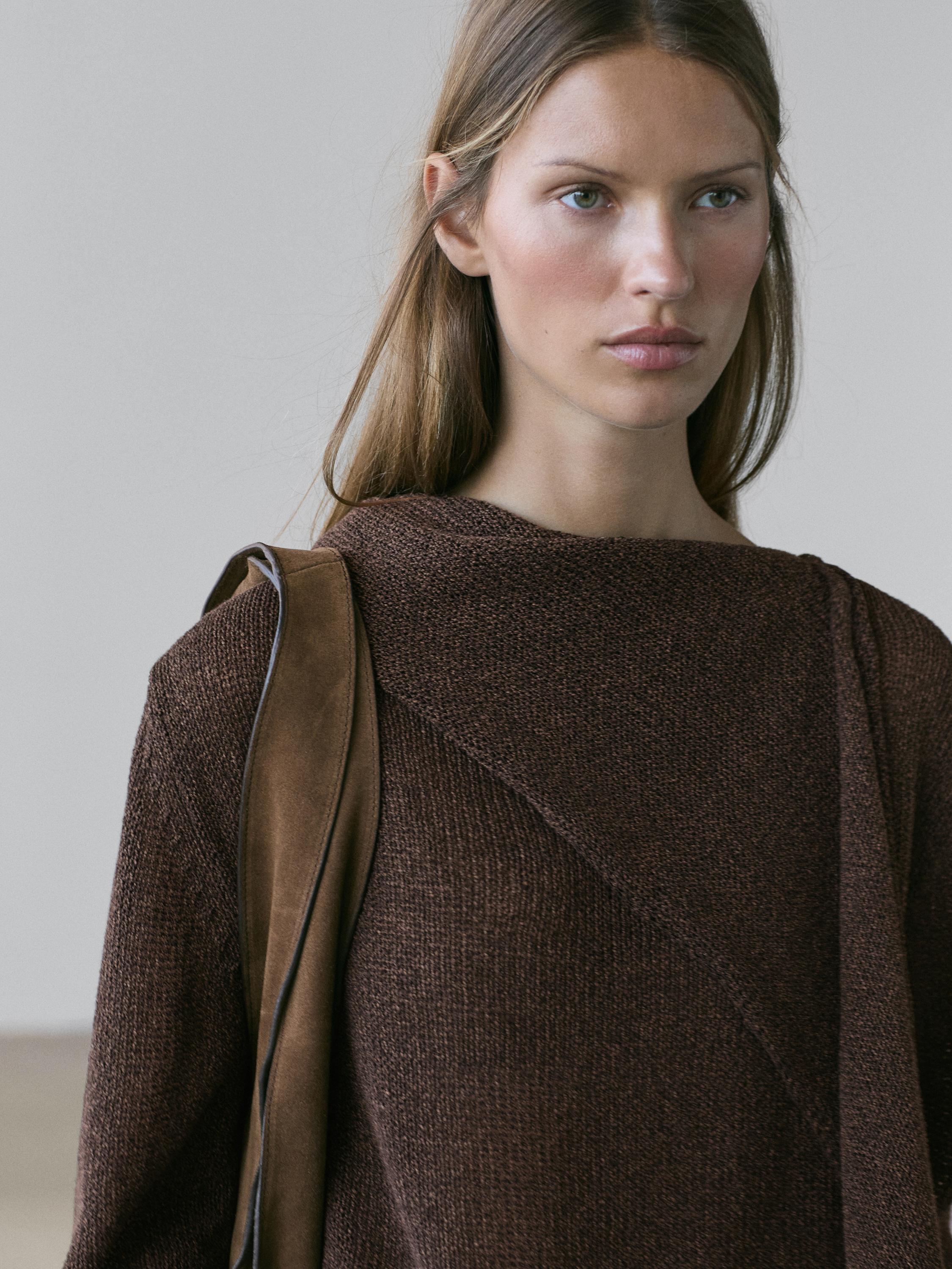 Cotton blend knit cape sweater — Chocolate