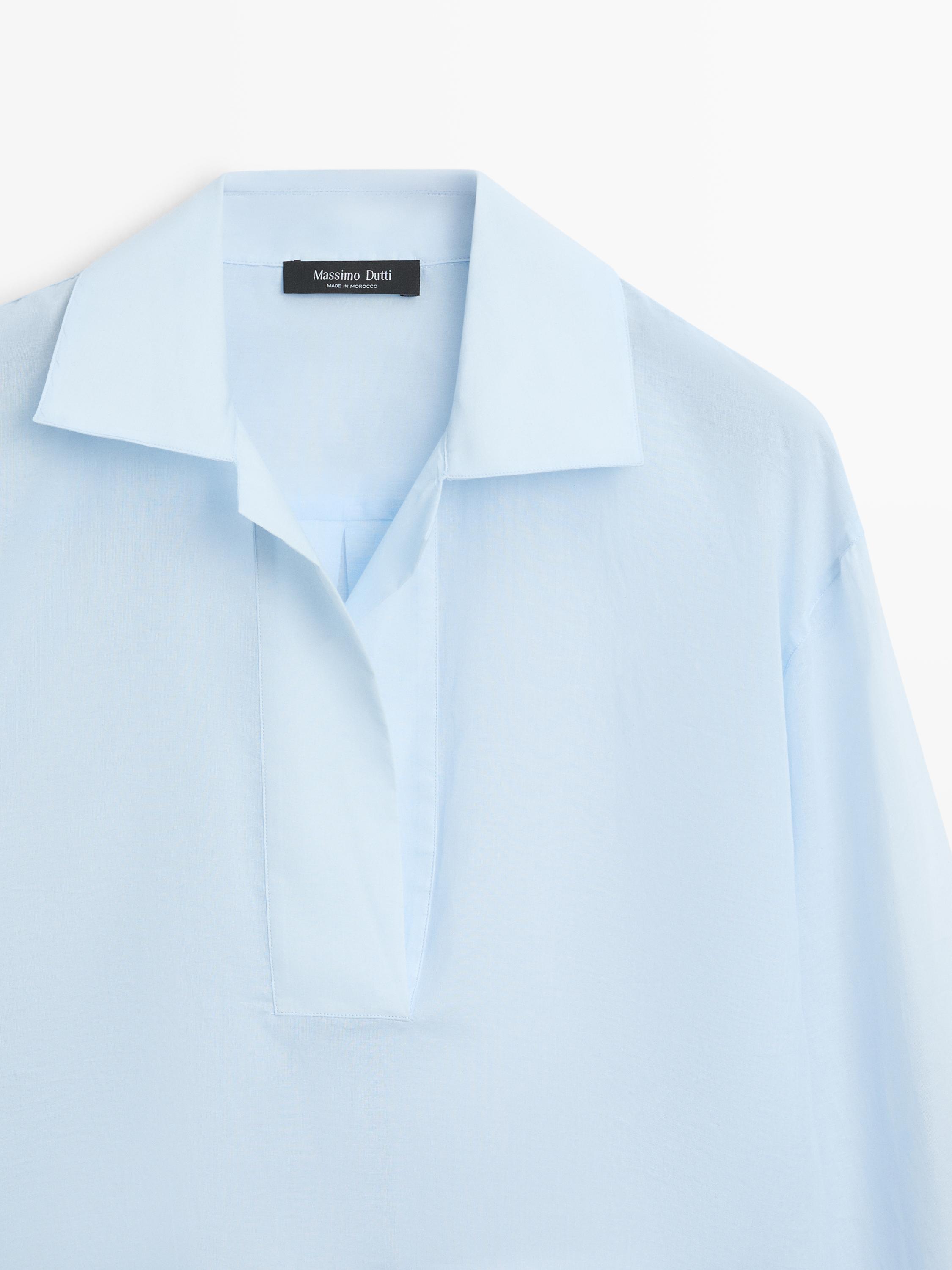 Flowing 100% cotton shirt with collar detail — SKY BLUE