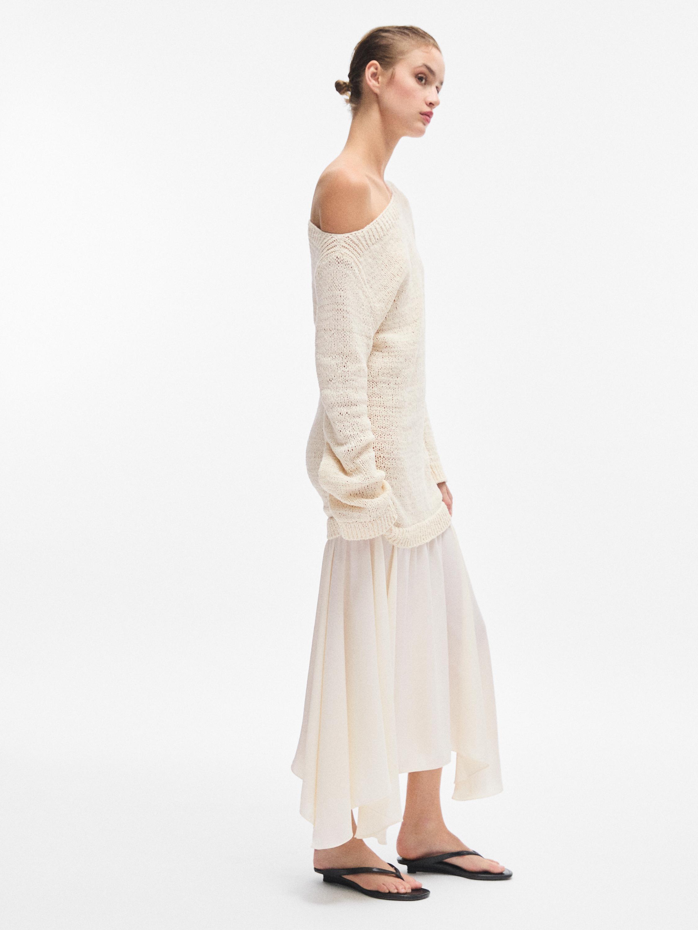 Combined asymmetric midi dress — CREAM