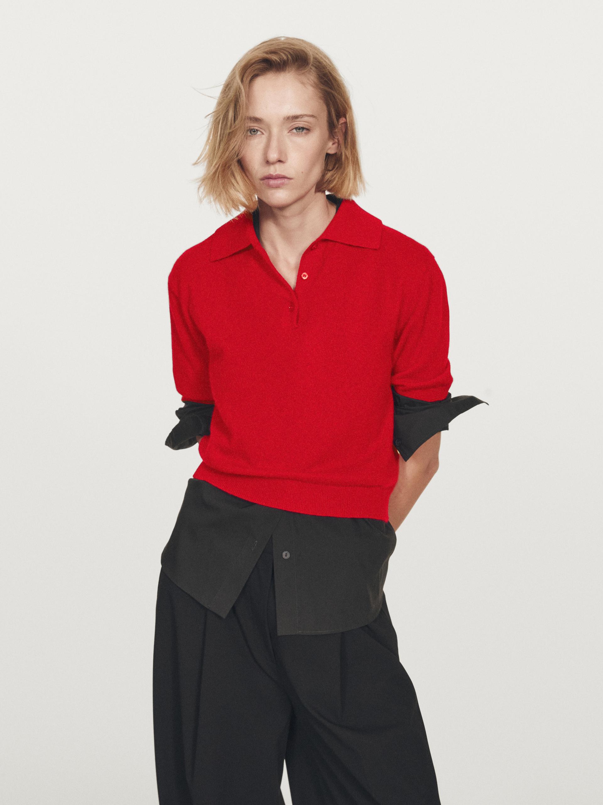 Camisola De Malha De Manga Curta Em Caxemira - Vermelho - L - Massimo Dutti - Mulher