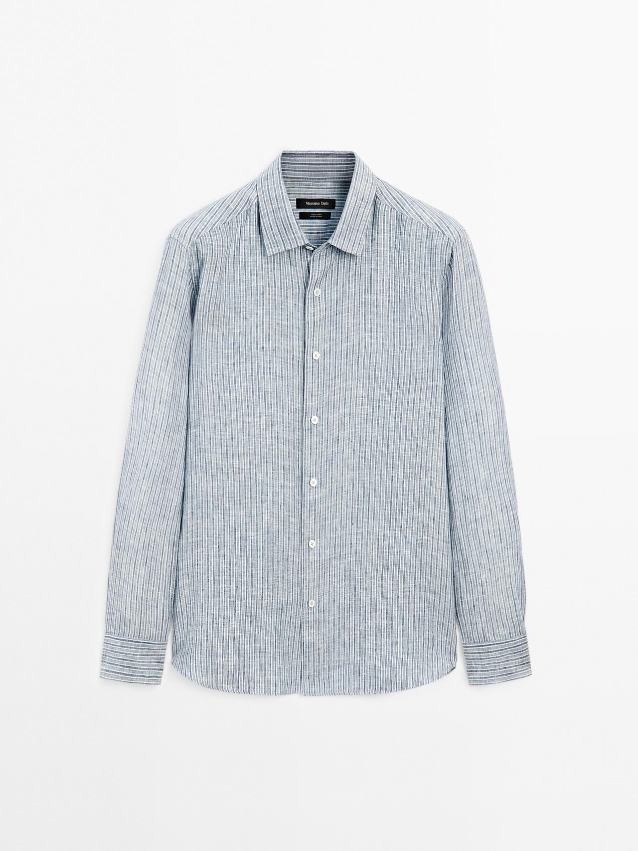 Massimo Dutti - Herre - Stribet, Regular Fit Skjorte - Kongeblå - L