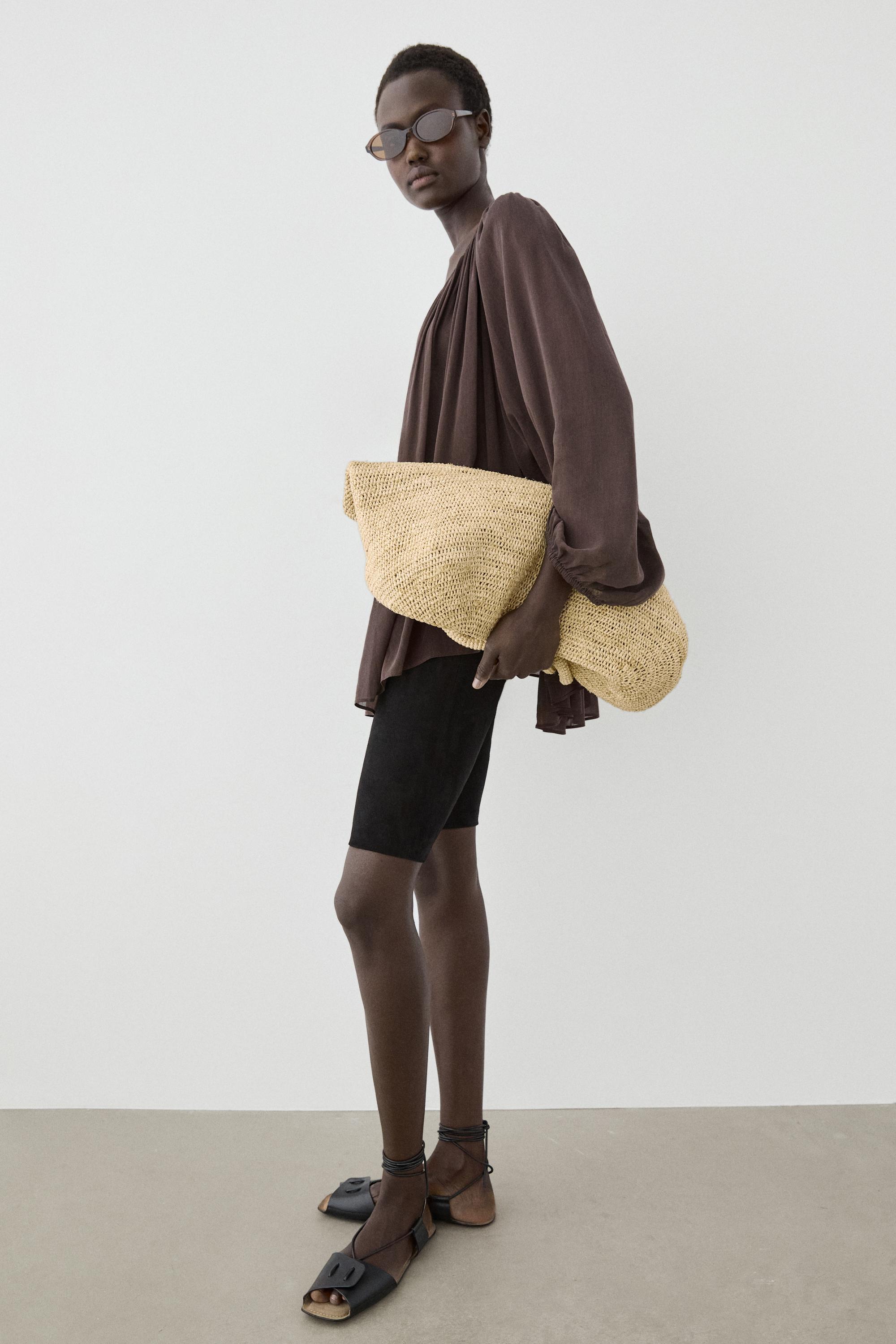 100% raffia mid-sized tote bag — BEIGE