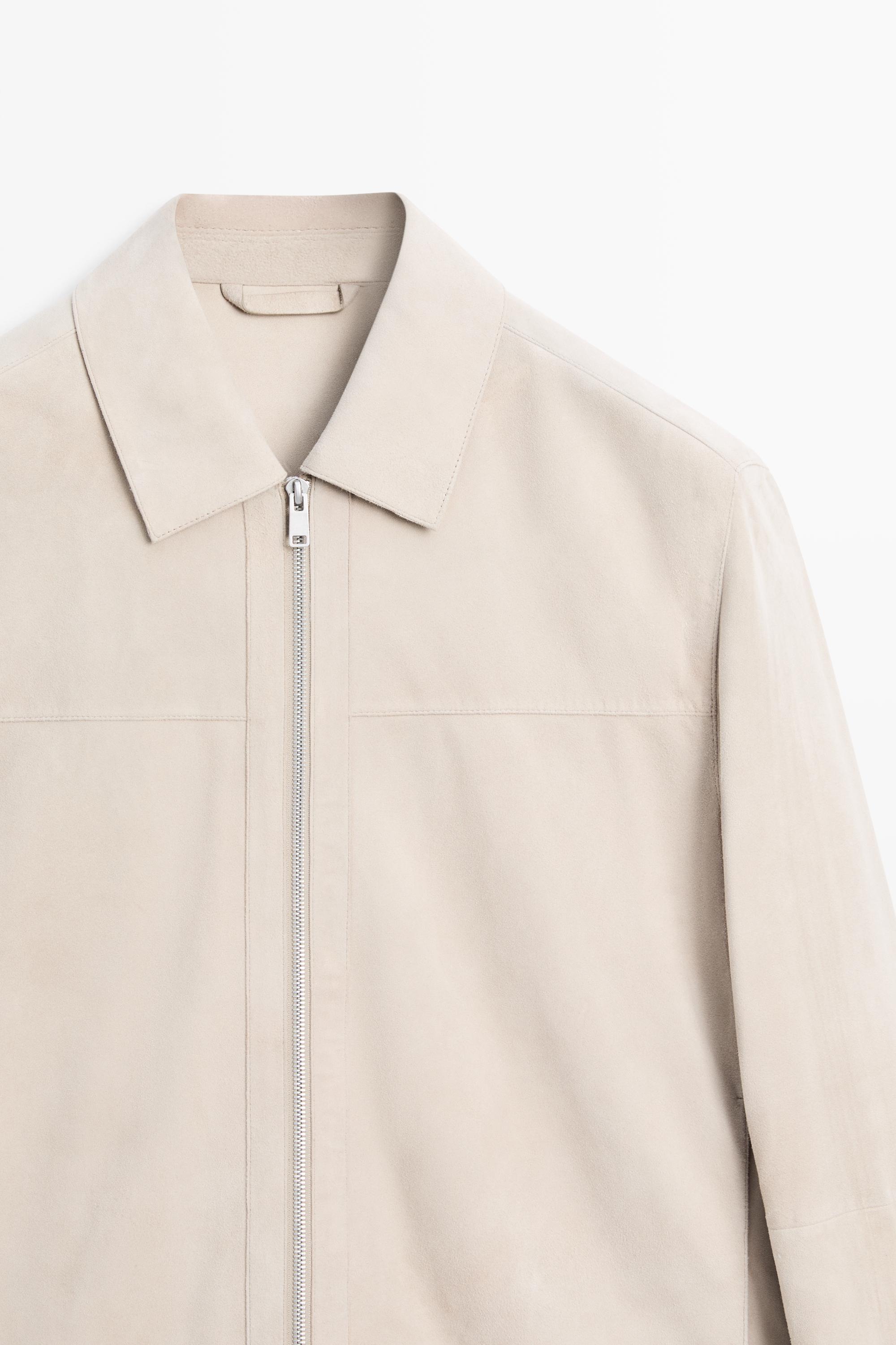 Suede leather collar jacket — Light Beige