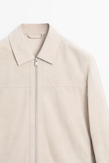 Suede leather collar jacket — Light Beige 4