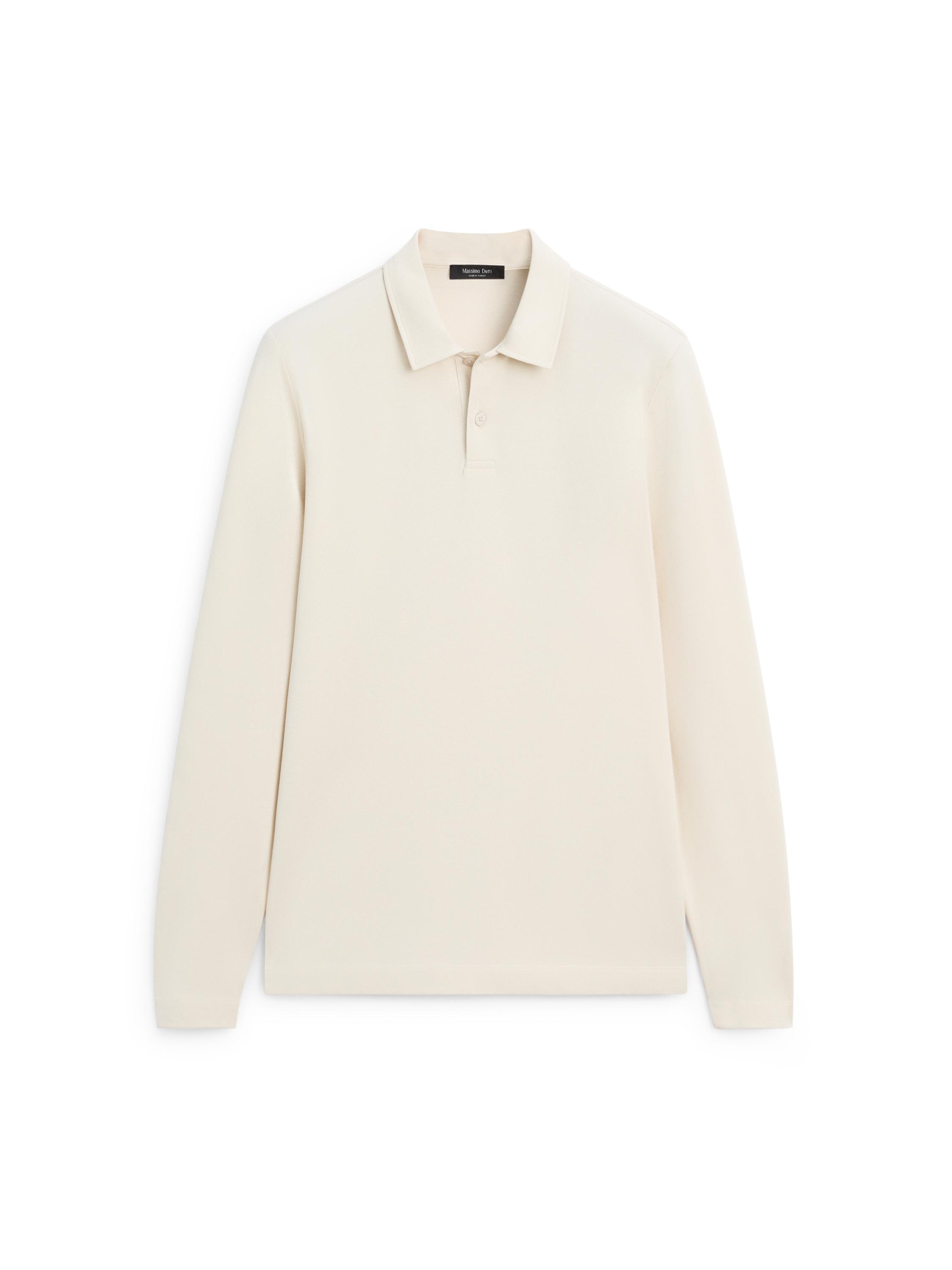 Long sleeve mercerised cotton piqué polo shirt — IVORY