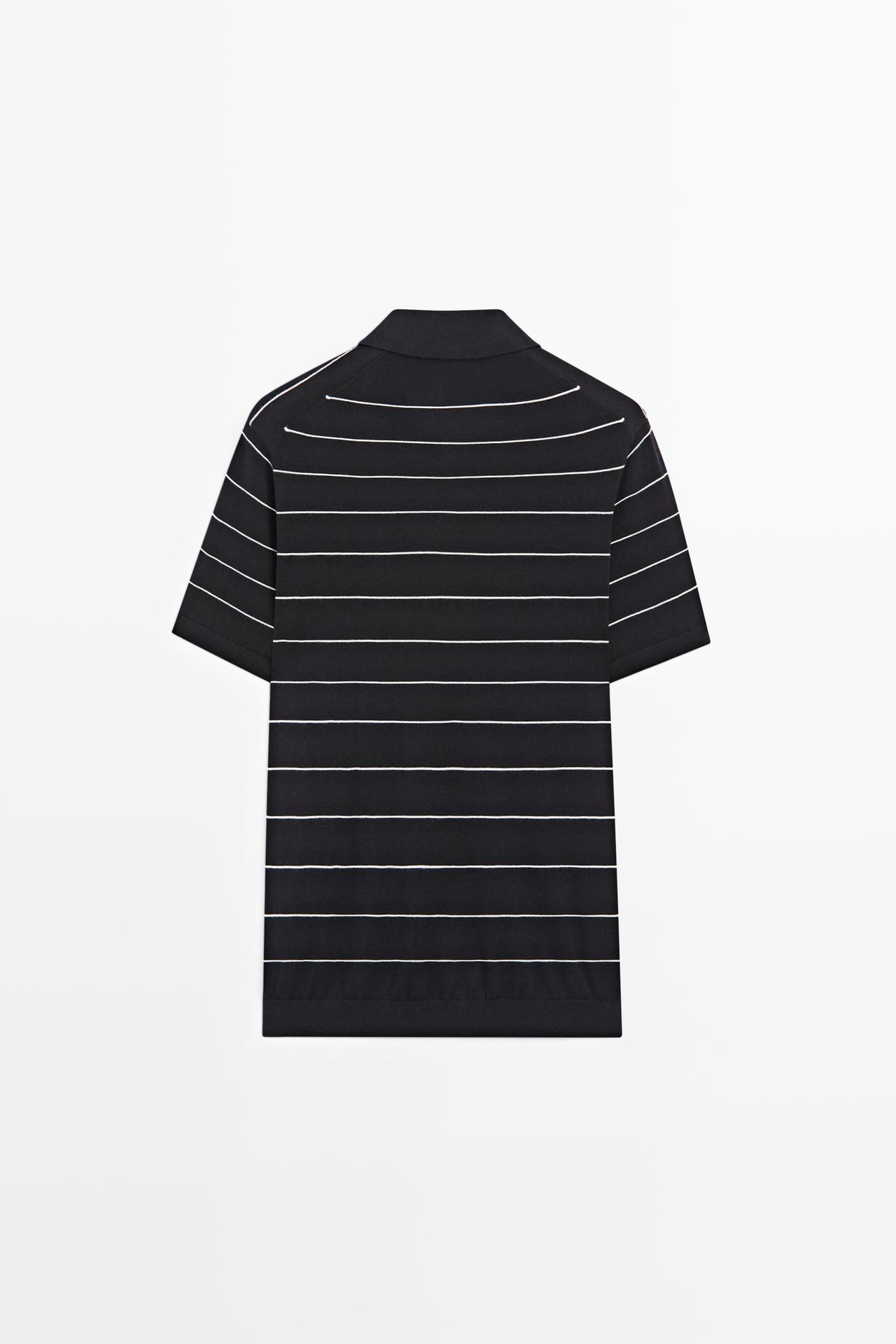 100% cotton striped knit polo sweater — NAVY BLUE