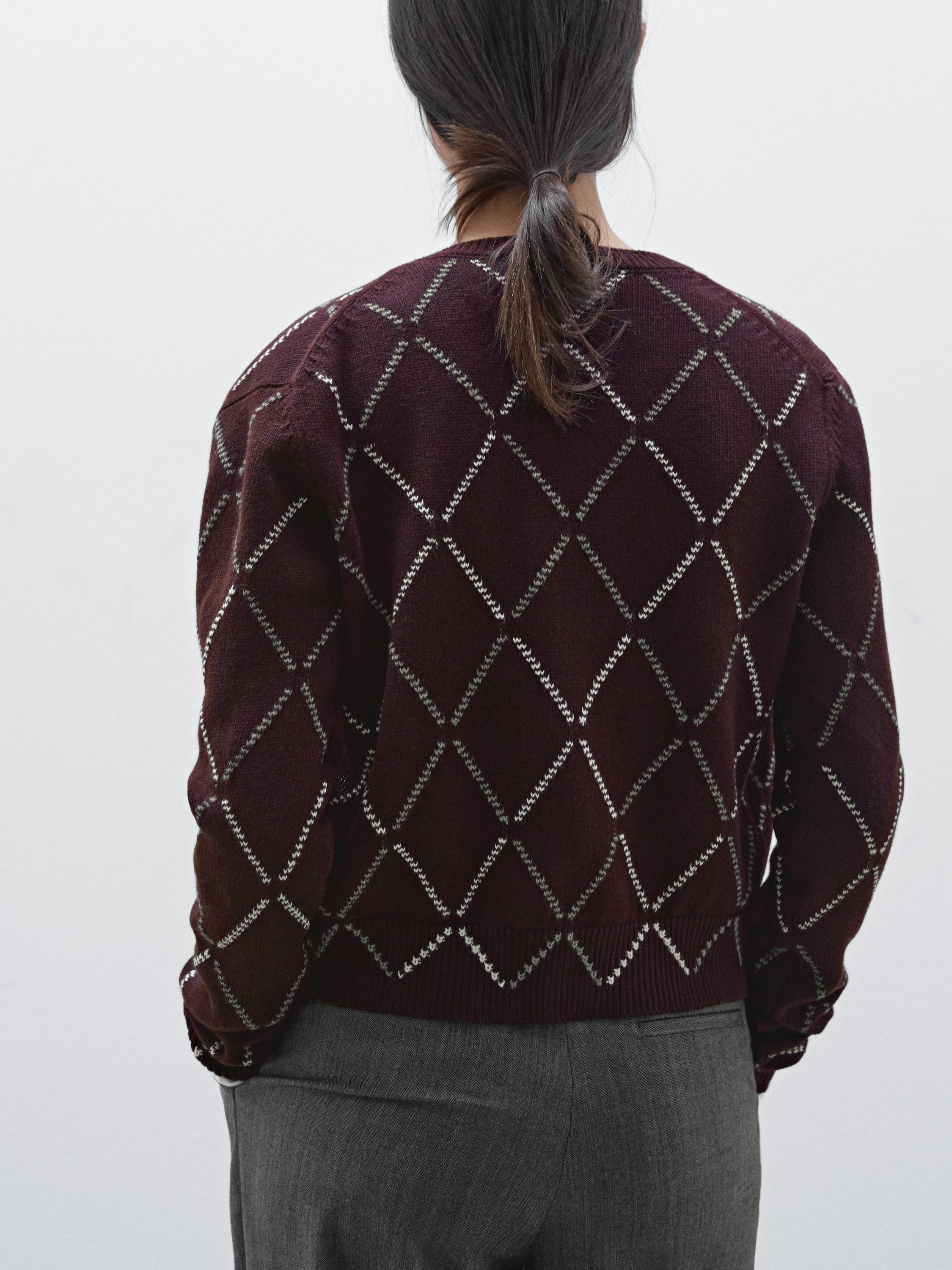 Wool blend argyle knit cardigan