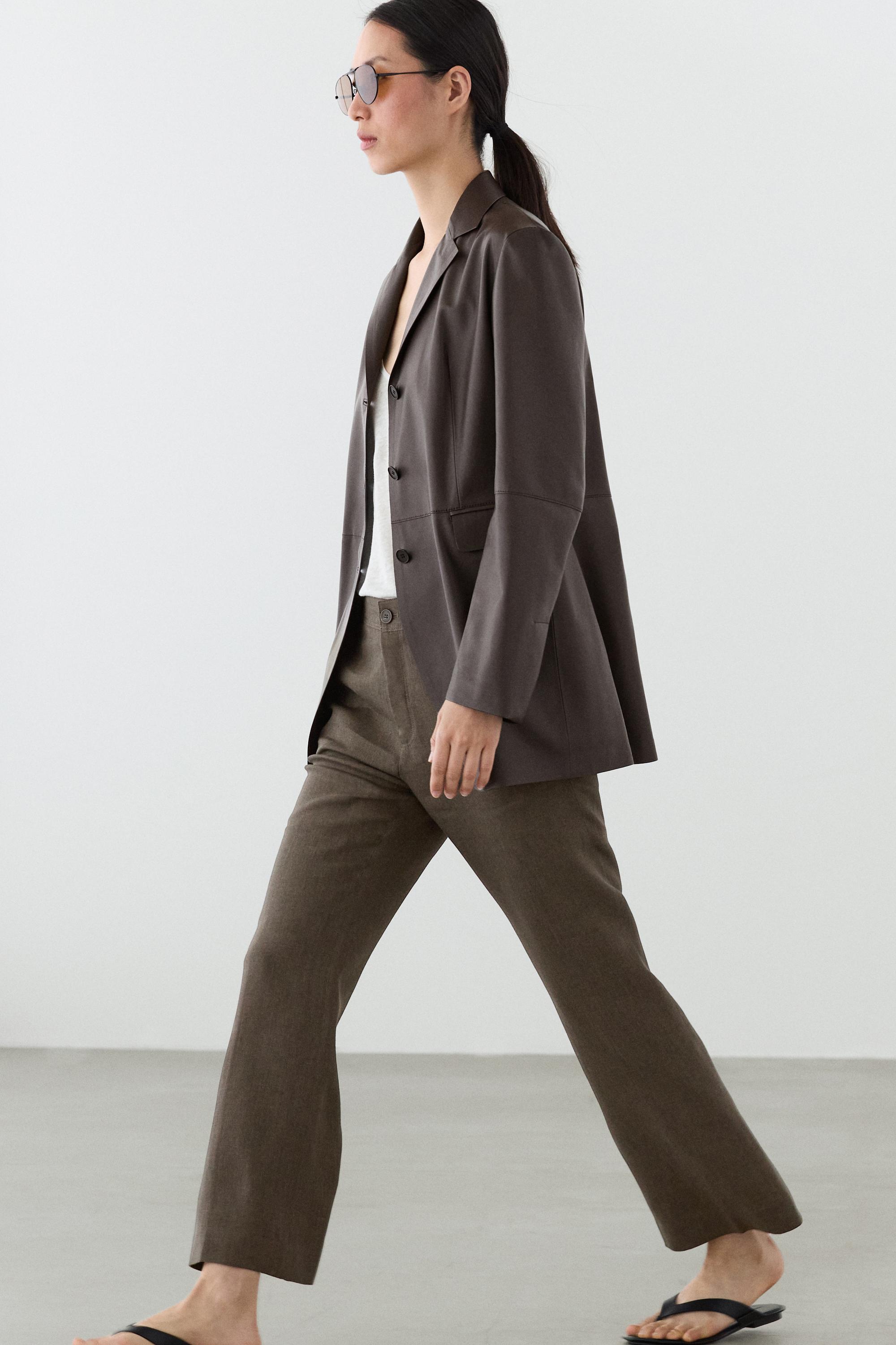 Kick flare cropped linen trousers — GREEN MARL