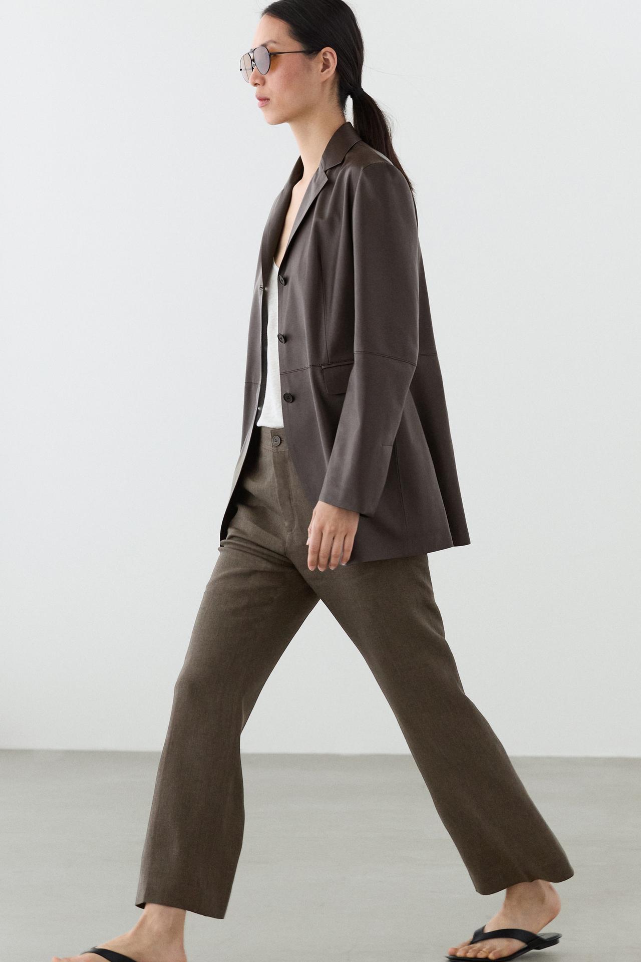 Kick flare cropped linen trousers — GREEN MARL