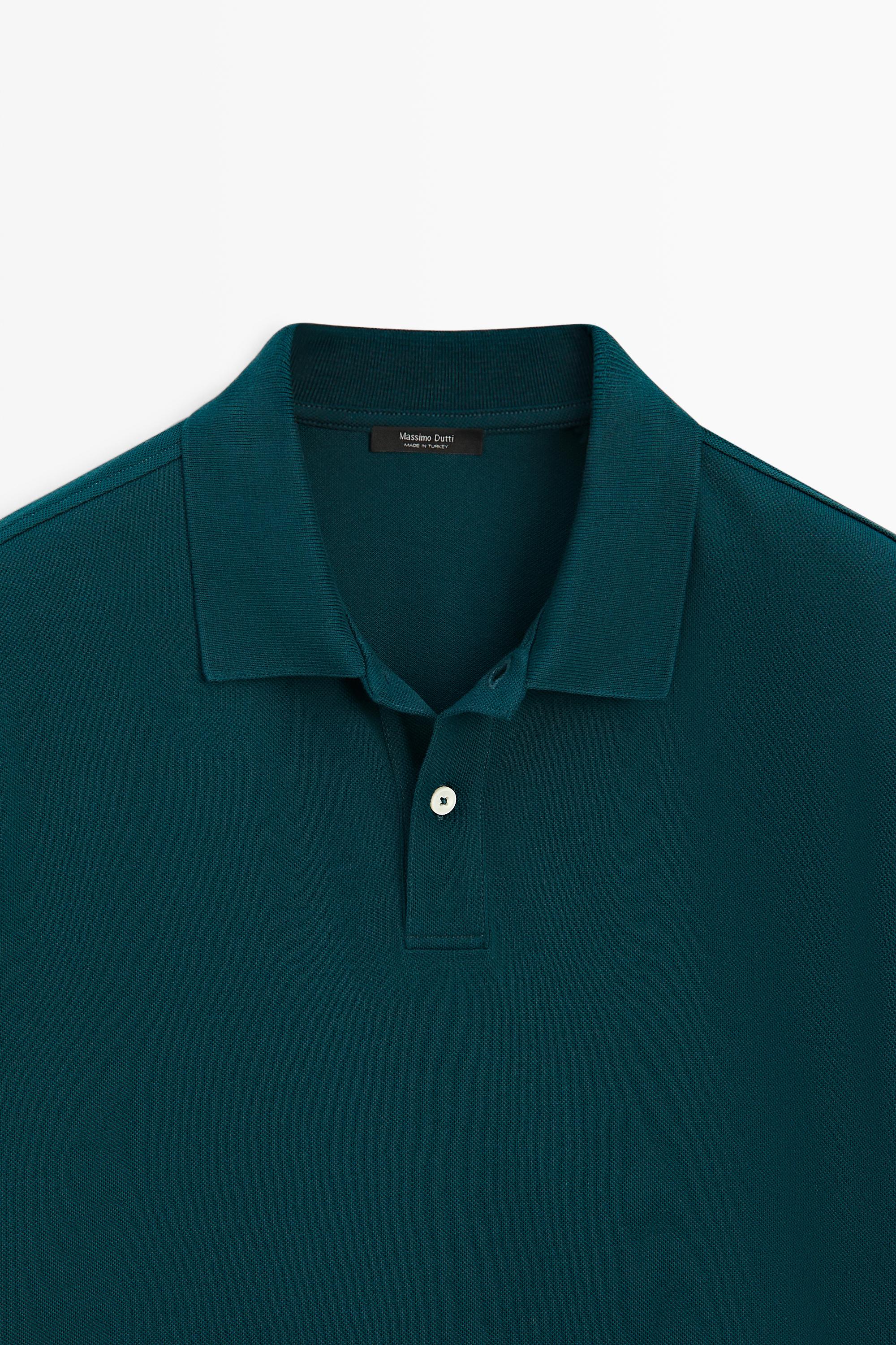 Micro-textured cotton piqué polo shirt — GREENISH BLUE