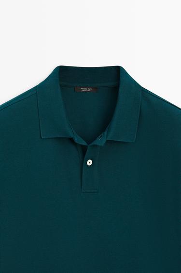 Micro-textured cotton piqué polo shirt — GREENISH BLUE 9