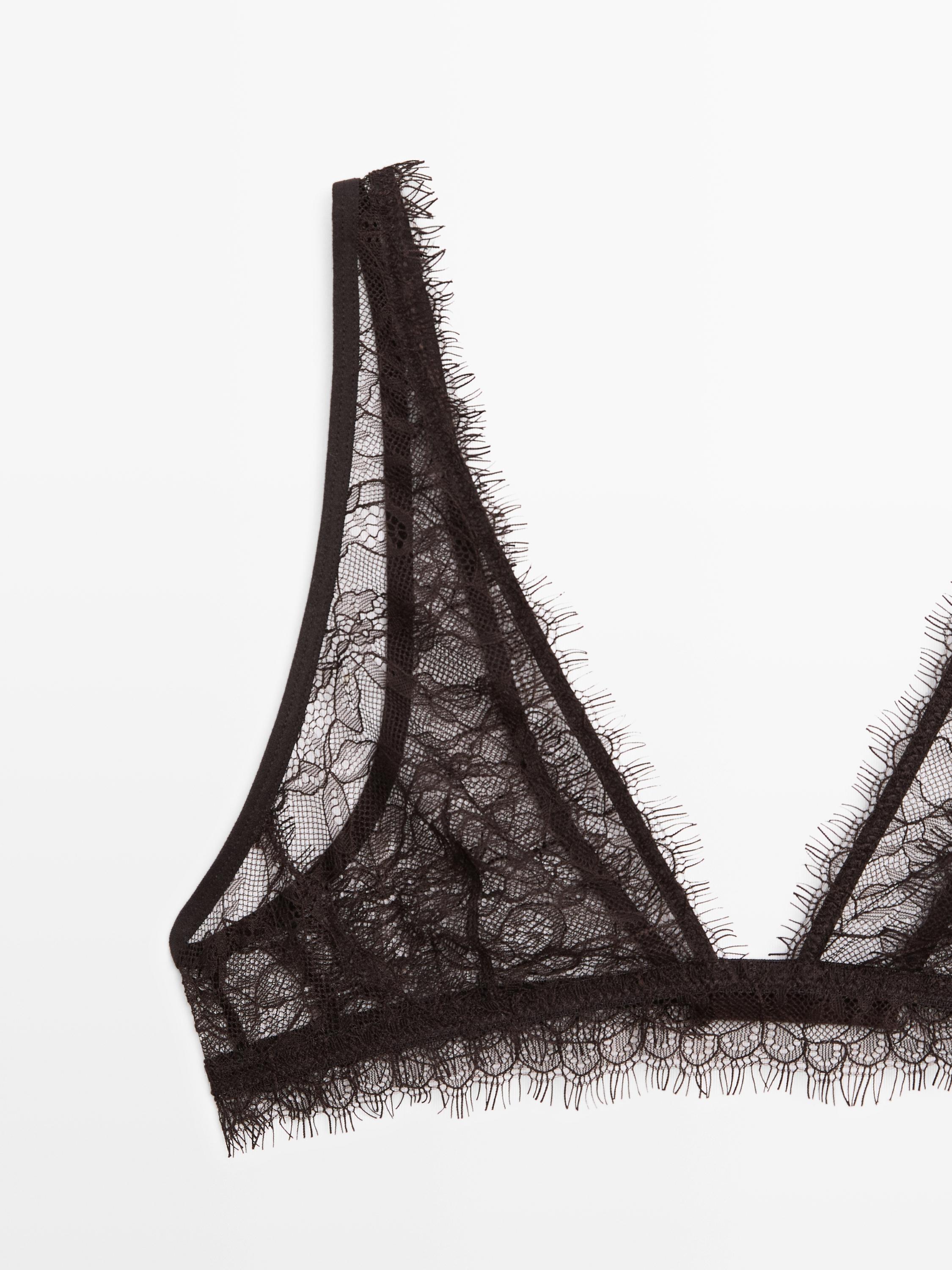 Lace bralette with floral detail — BROWN
