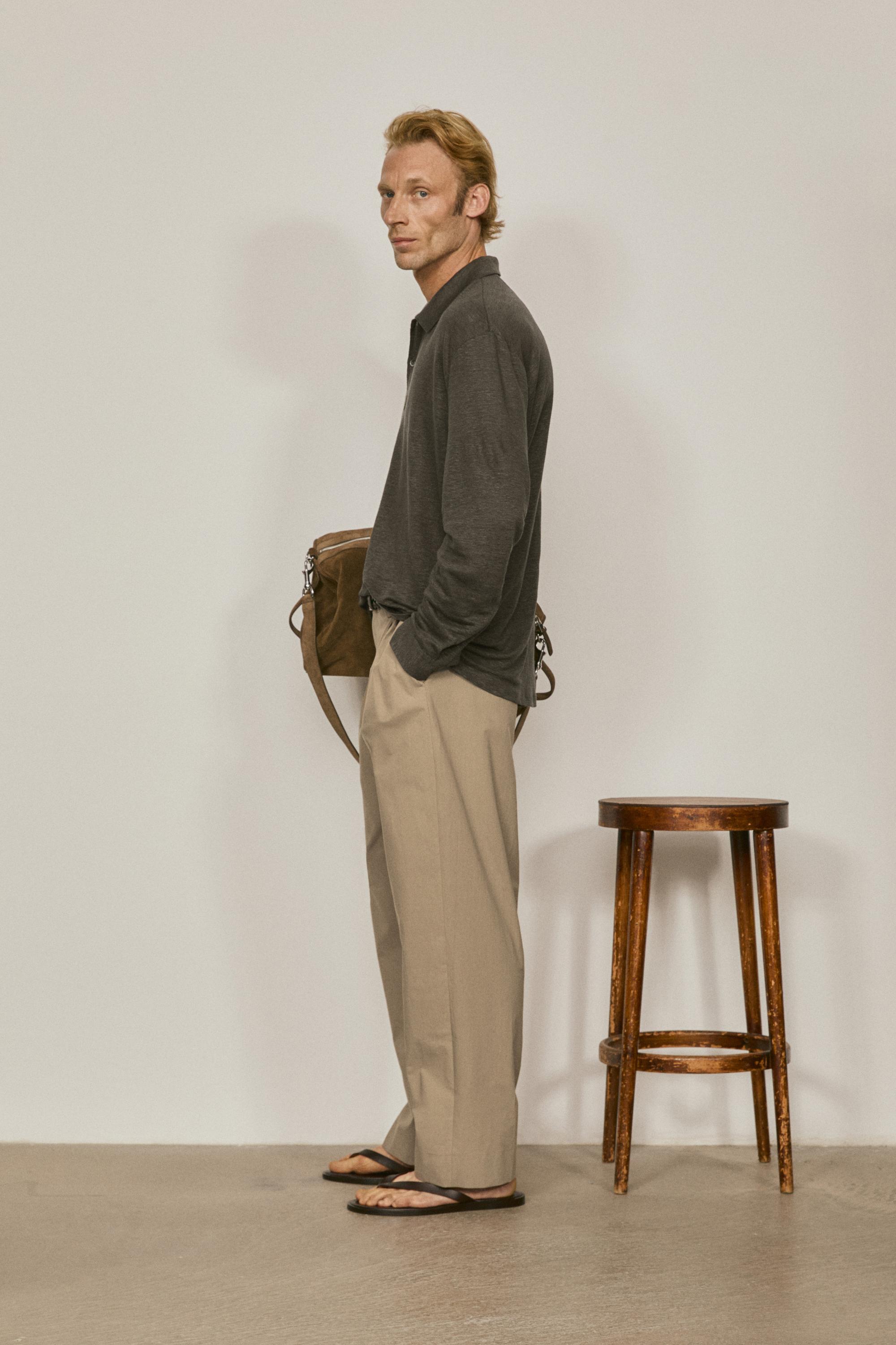 100% linen long sleeve polo shirt - LIMITED EDITION — KHAKI