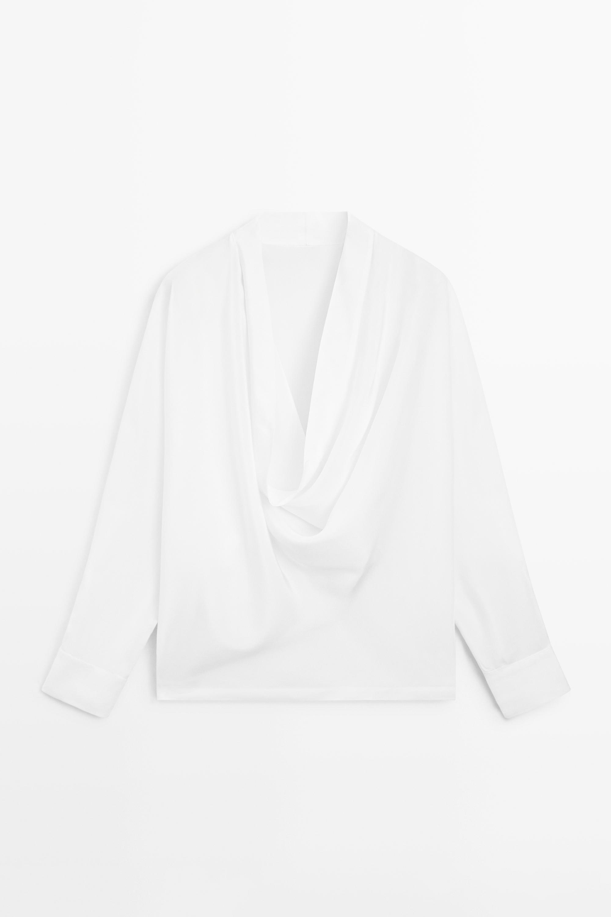 Flowing shirt with cowl neckline detail — WHITE