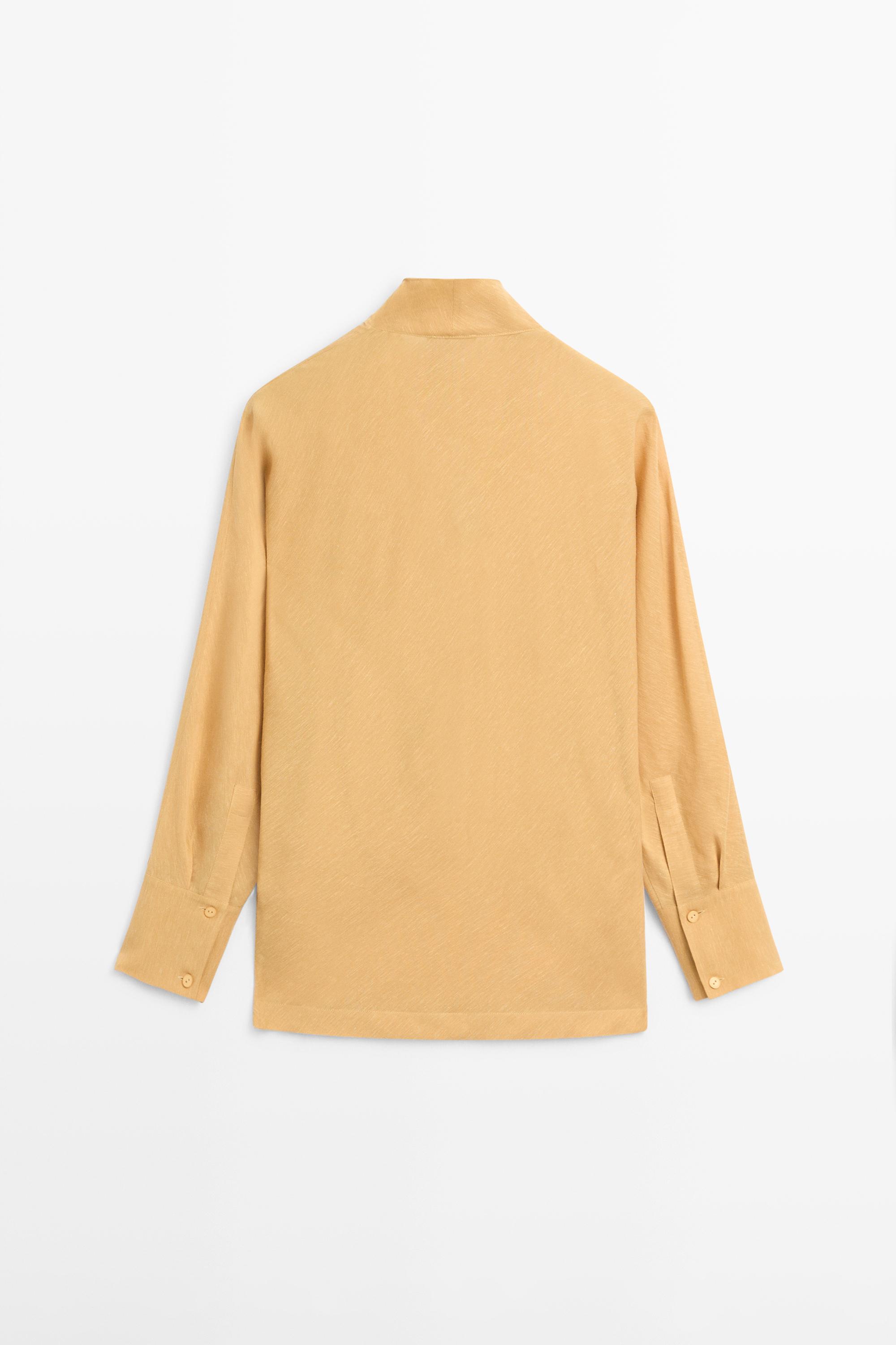Flowing blouse with draped neckline — MUSTARD YELLOW