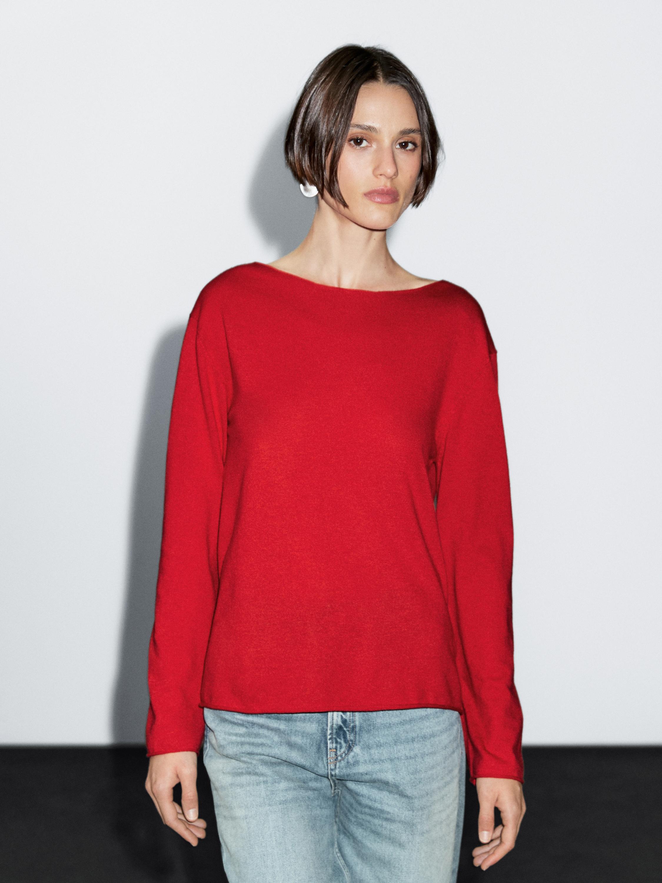 Wool blend boat neck sweater