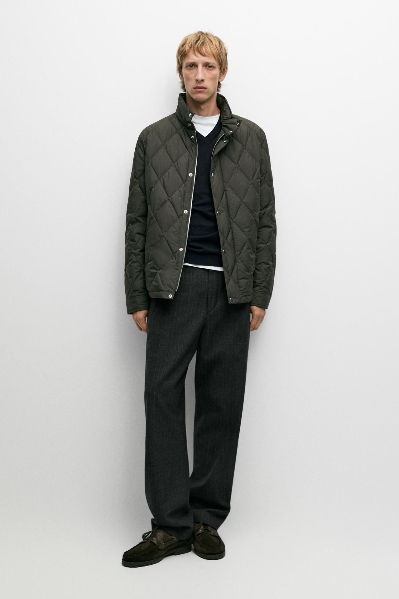 Down jacket with button detail — KHAKI