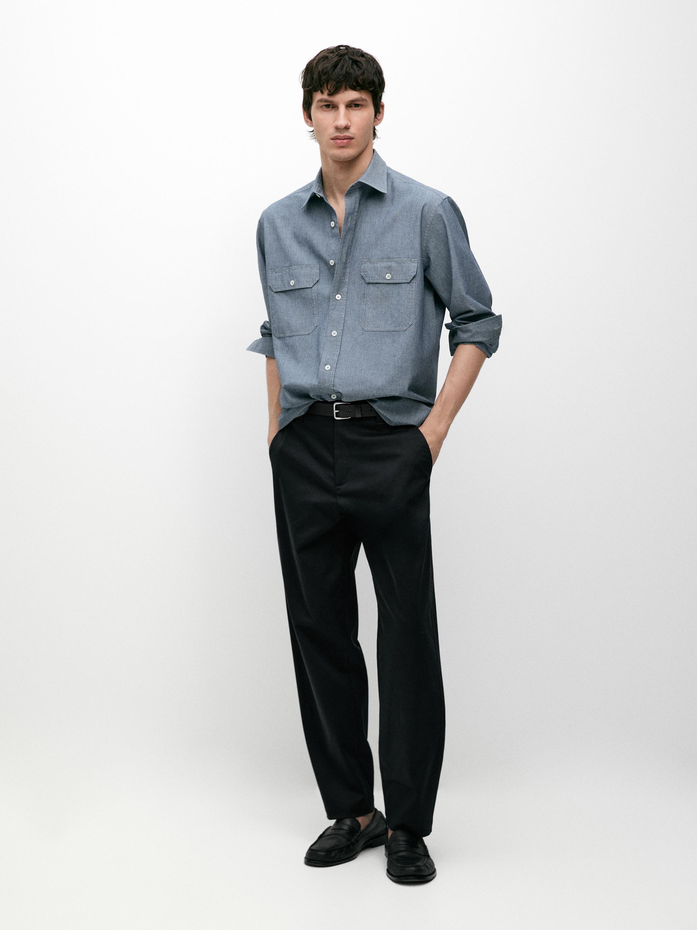 Cotton blend pants with waist detail