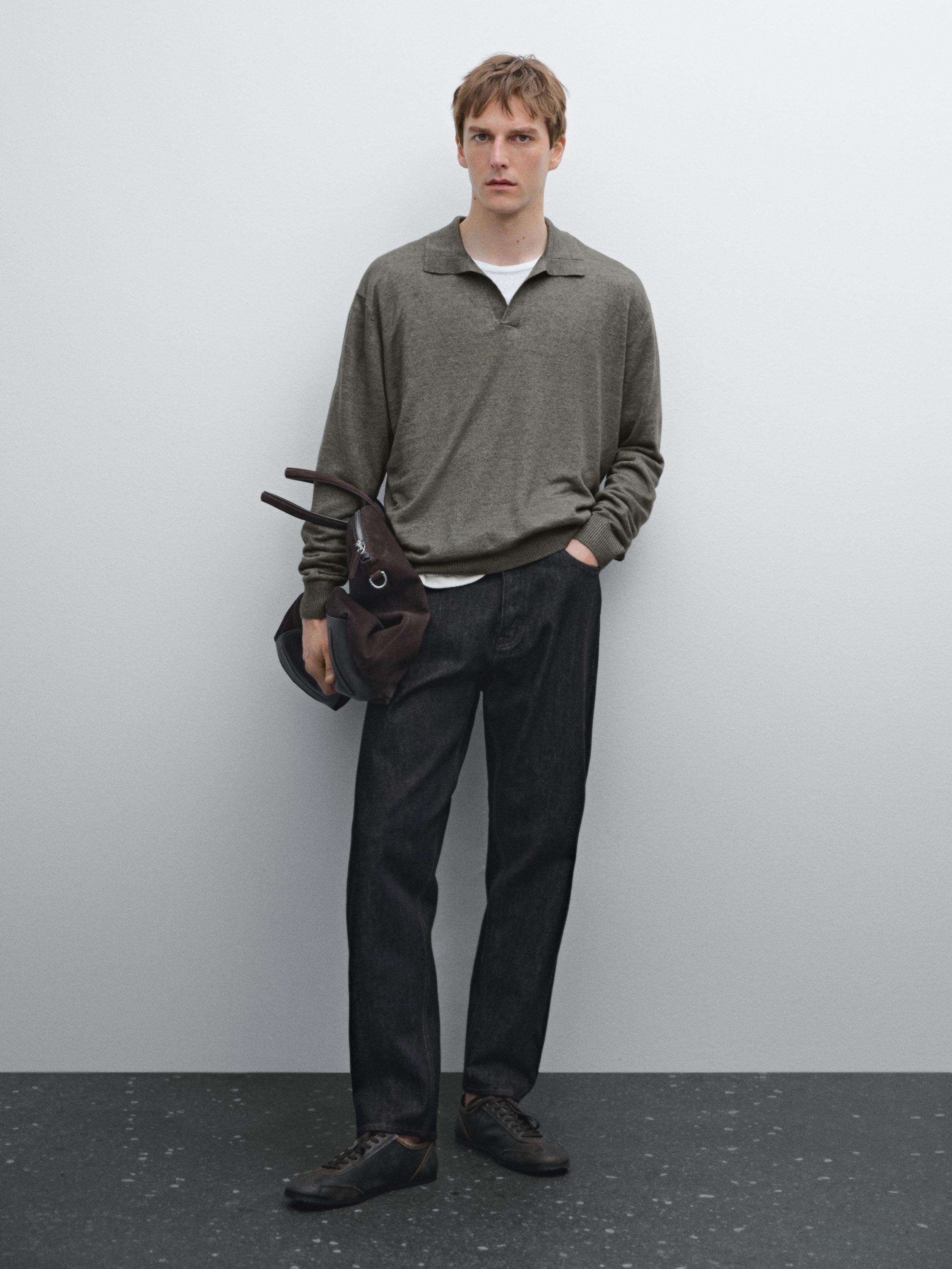 Pull polo en maille et lin