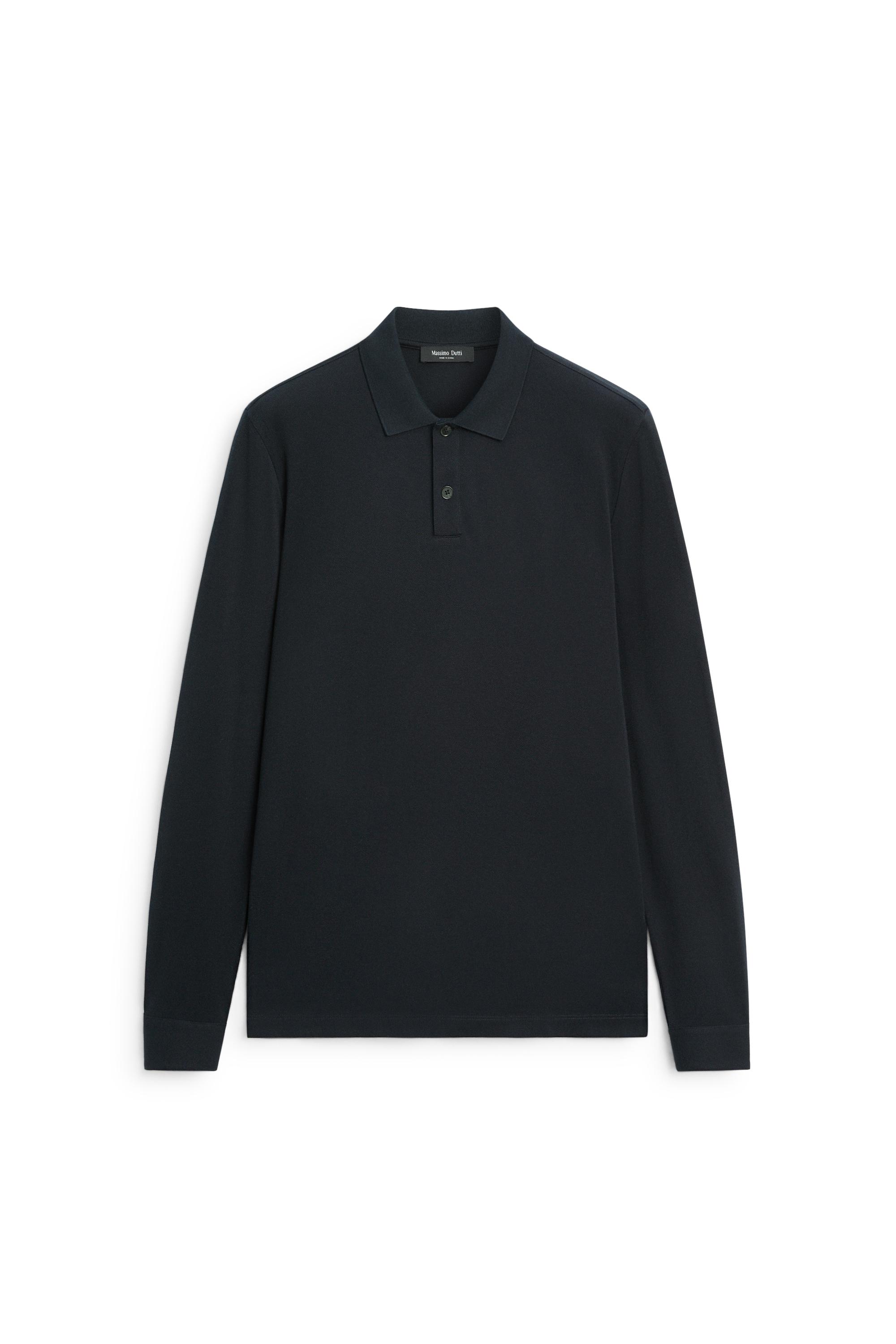 100% cotton micro-textured knit polo shirt — NAVY BLUE