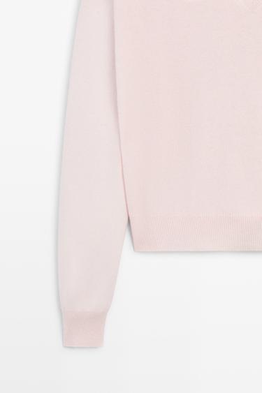 Wool blend knit V-neck sweater — ROSE PINK 7