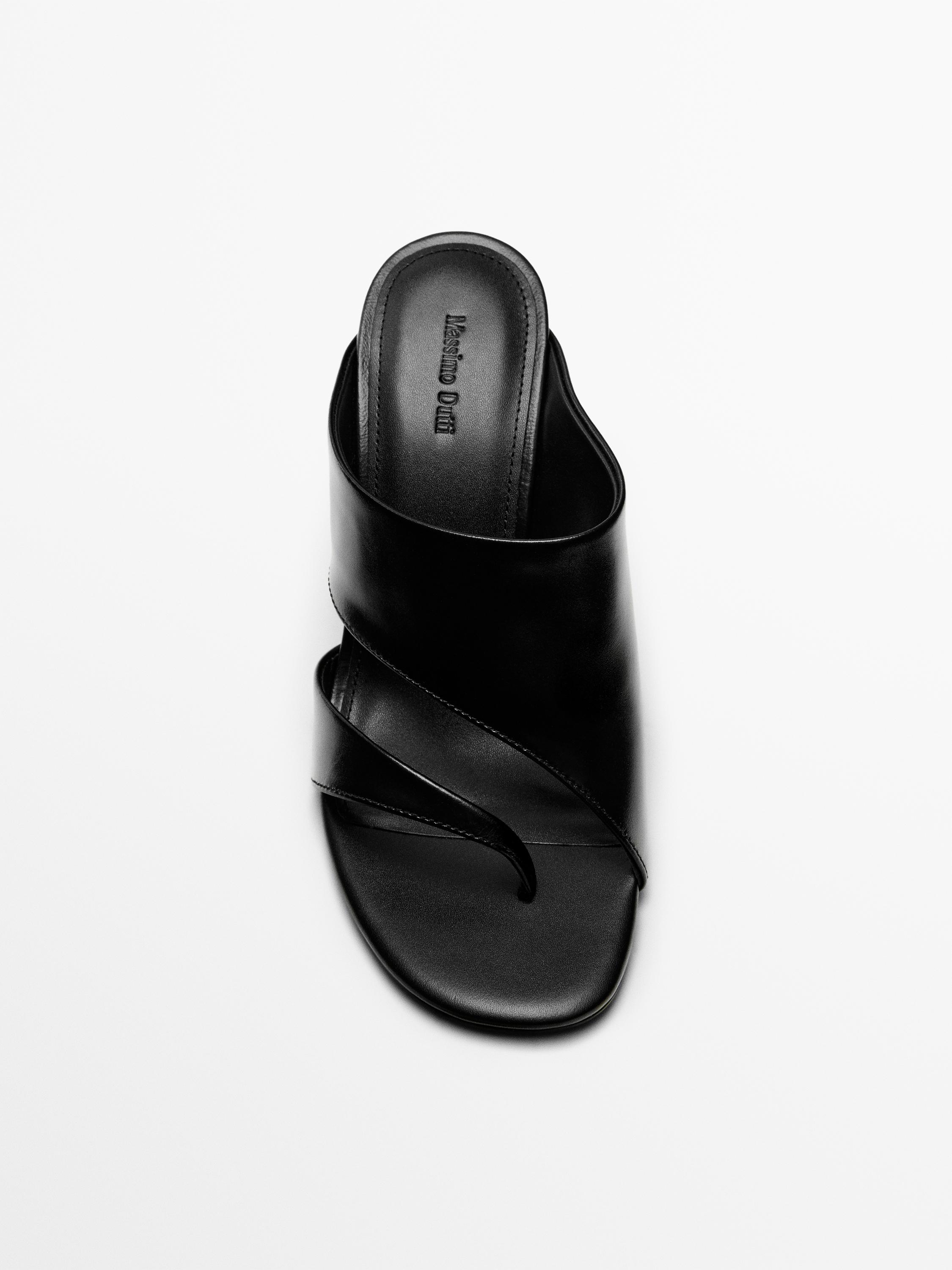 Leather wedge sandals — BLACK