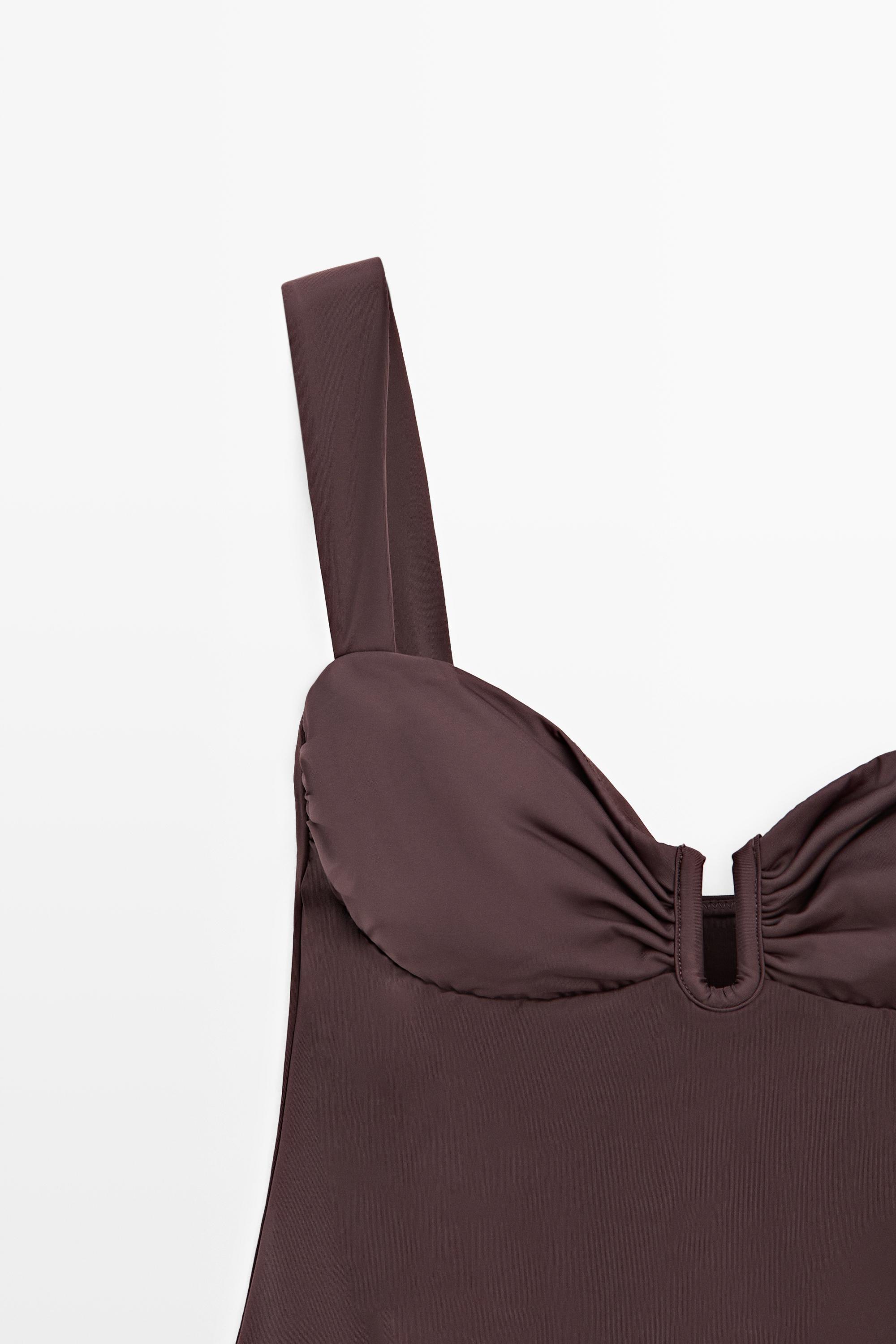 Swimsuit with gathered detail — BROWN
