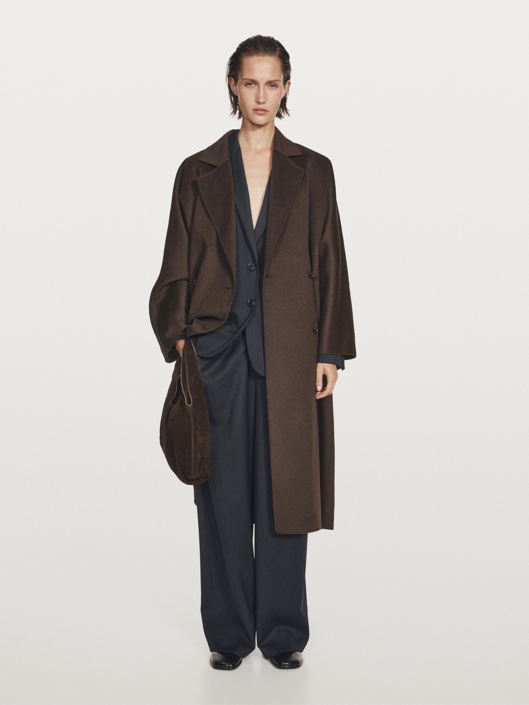 Long double-breasted wool blend coat
