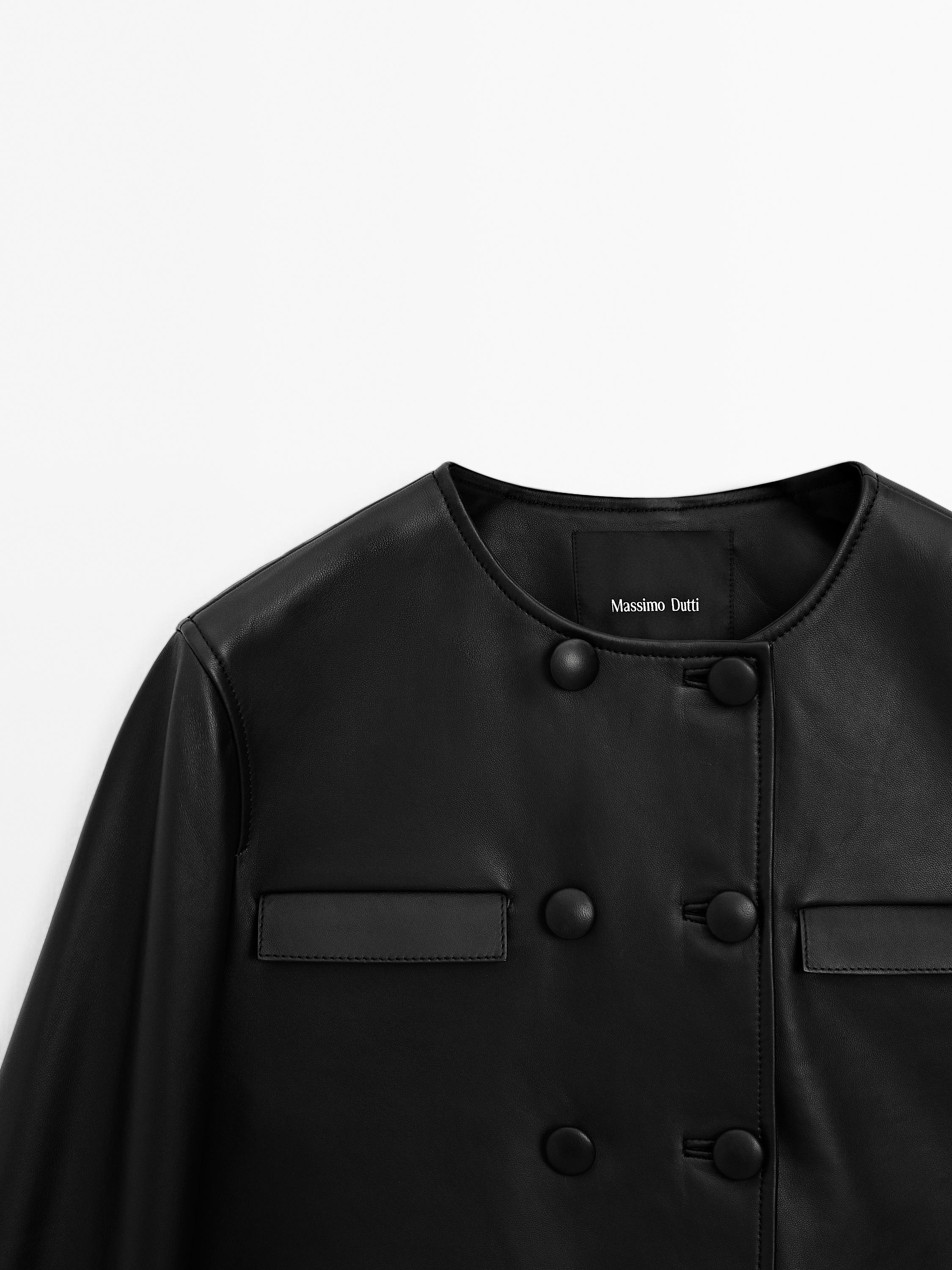 Cropped leather button jacket