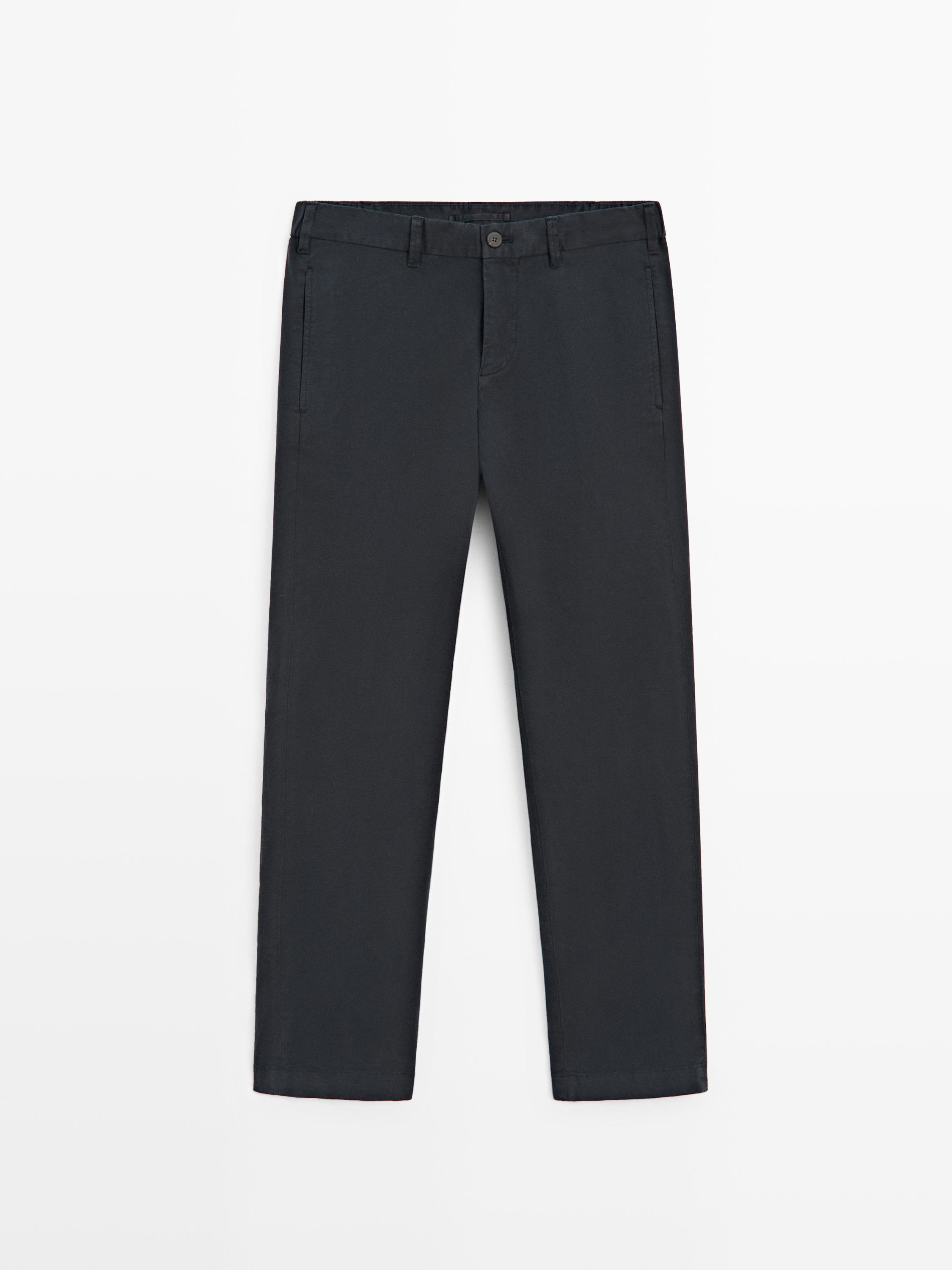 Cotton blend slim fit trousers — NAVY BLUE
