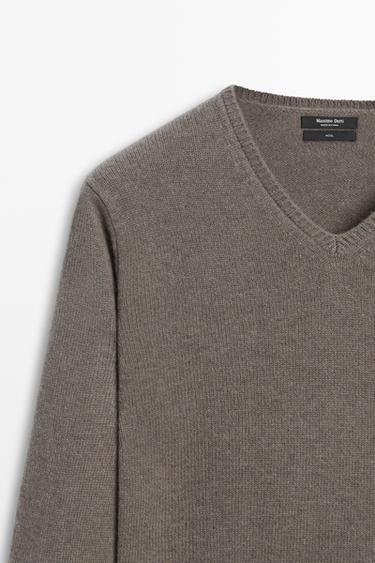 100% wool V-neck knit sweater — MOLE BROWN 4