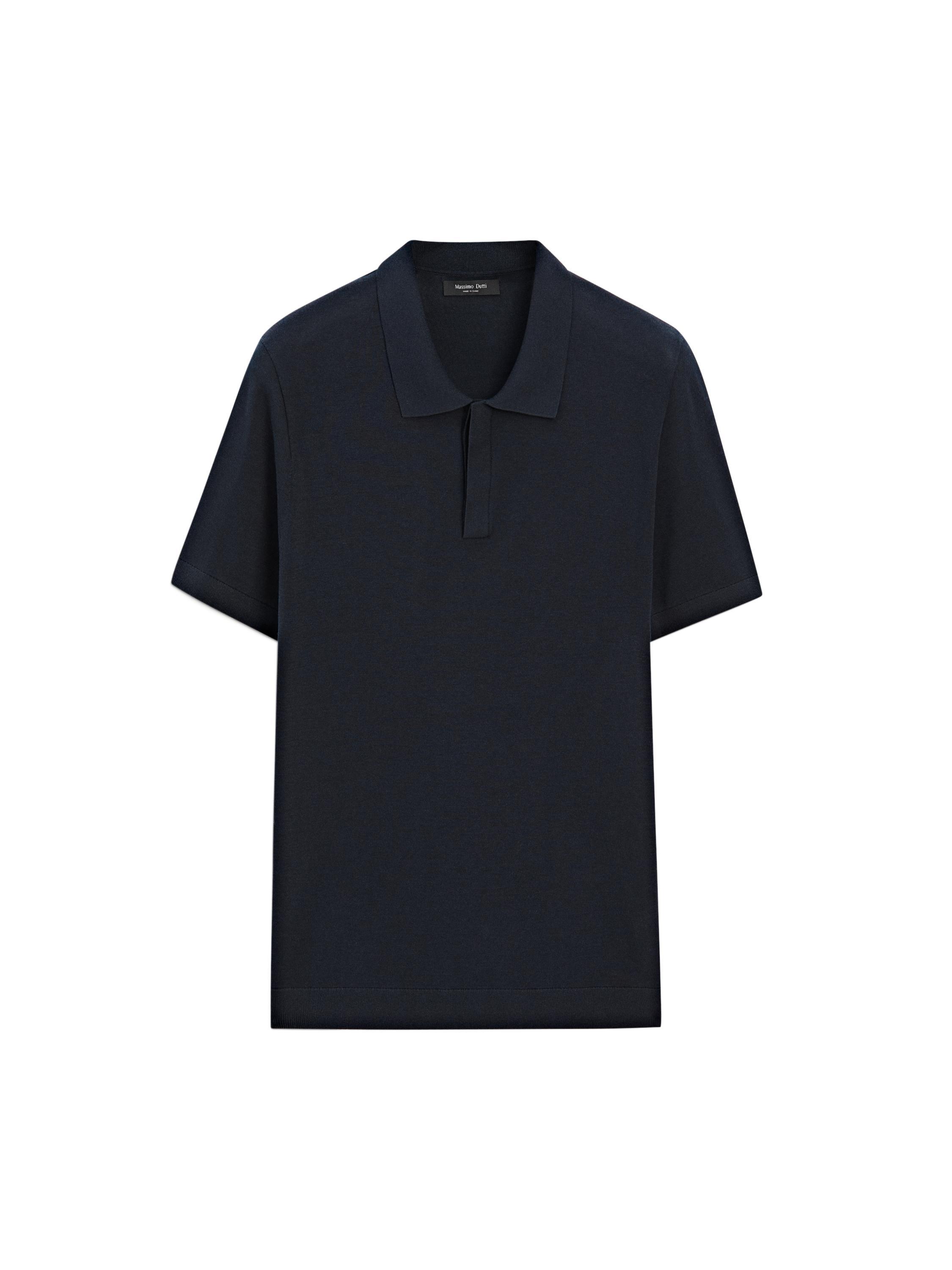 Cotton blend knit polo shirt · Navy Blue, Sky Blue, Black