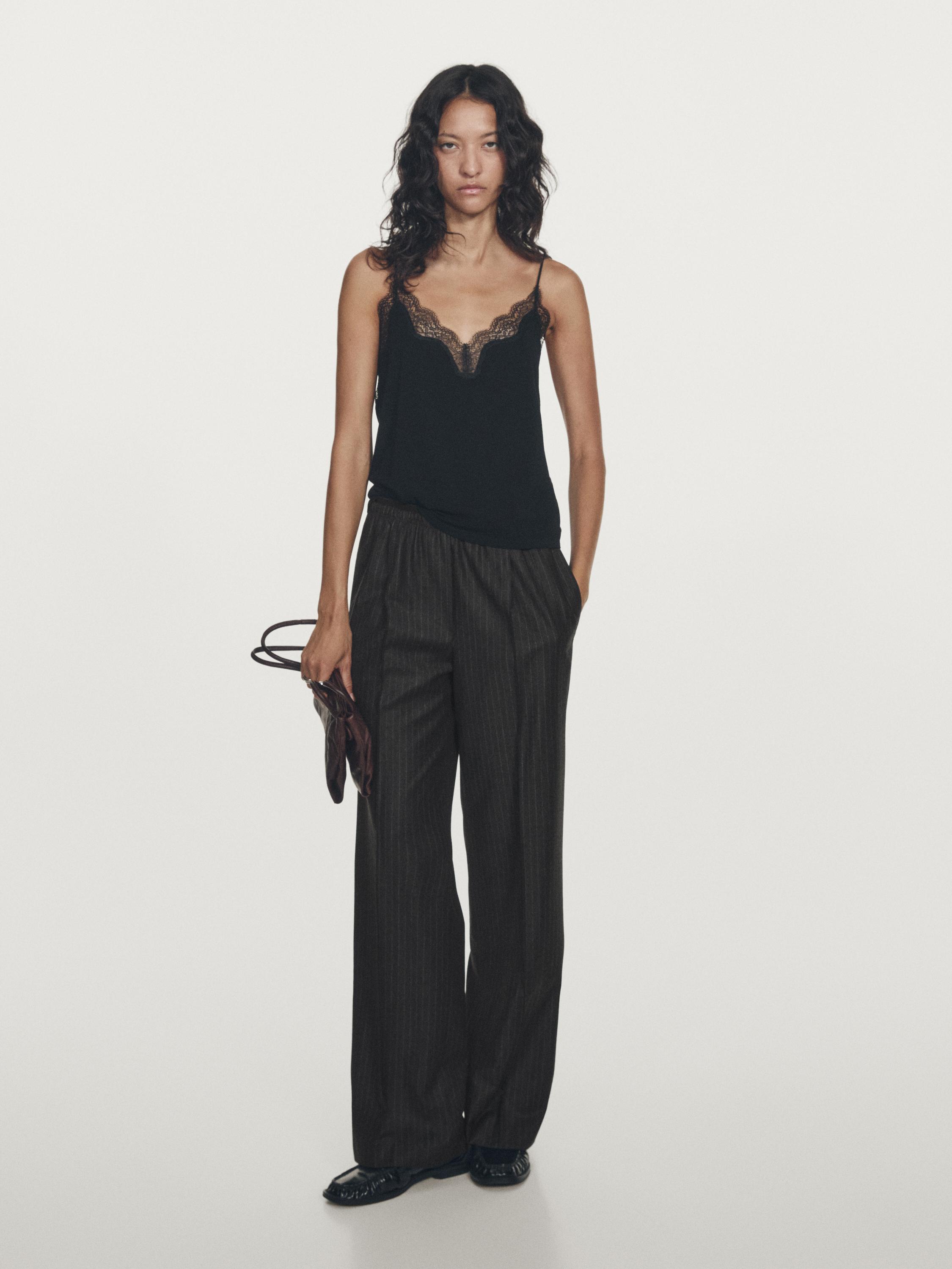 Darted pinstripe trousers