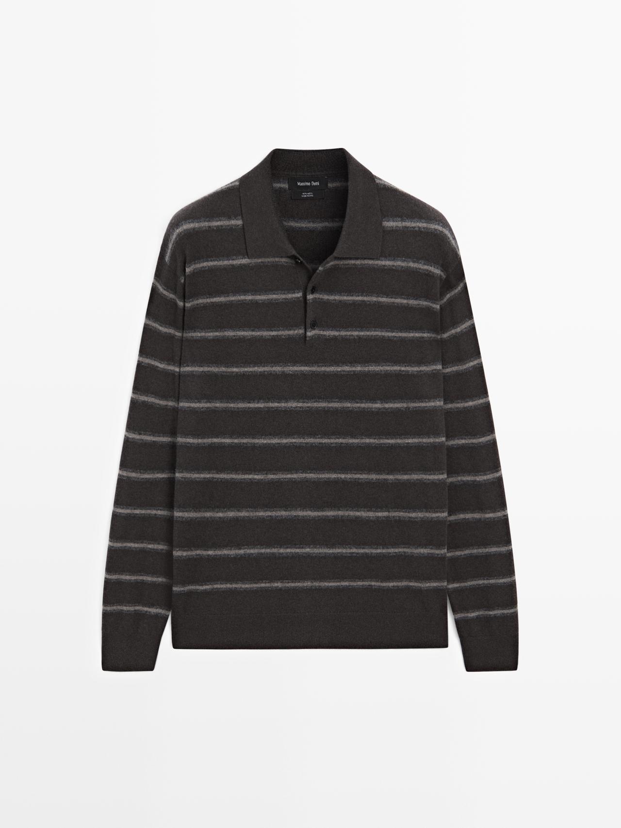 Massimo Dutti - Herre - Stribet Polotrøje I Strik - Chokolade - Xl