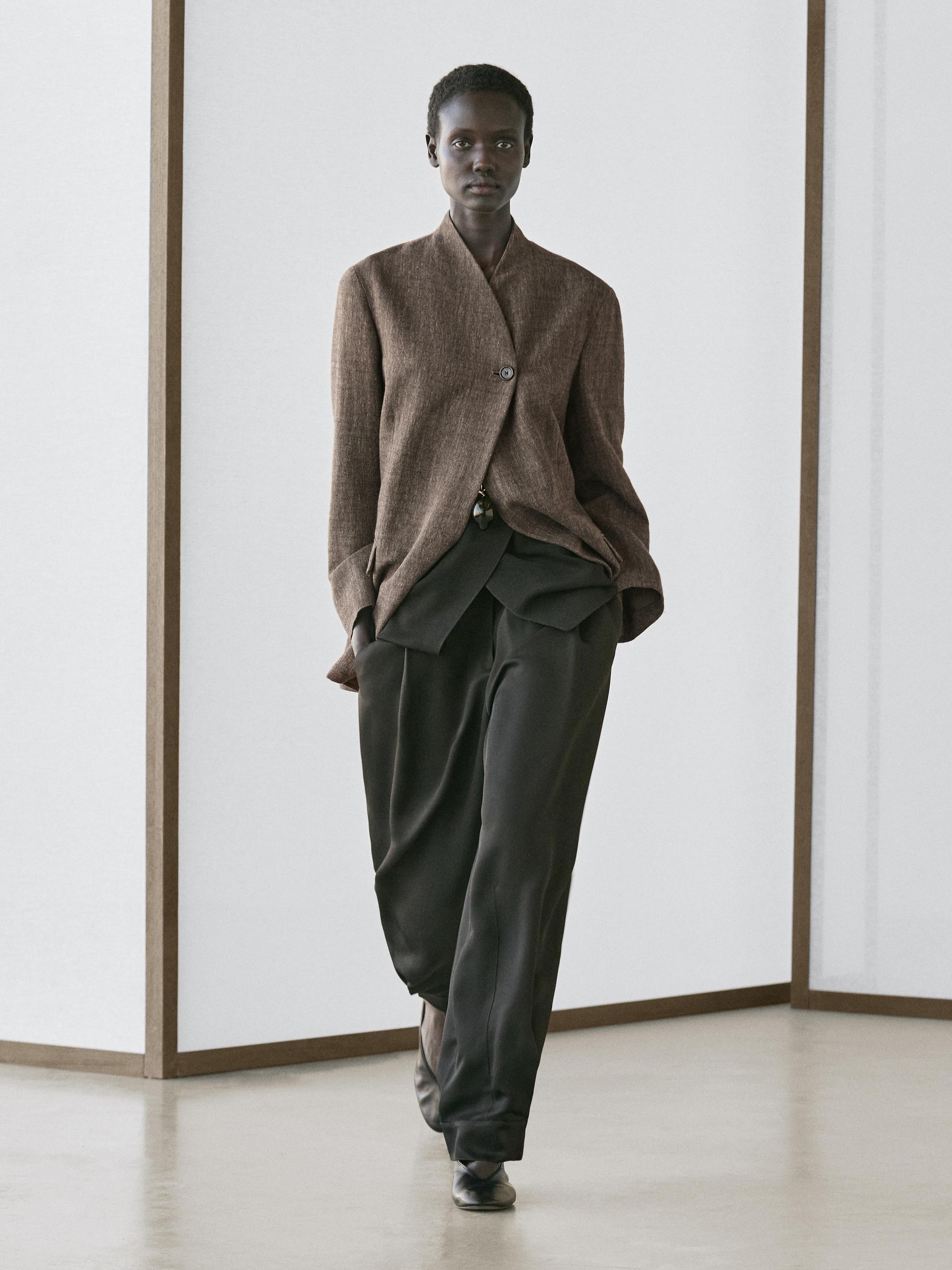 Cappotto Jaspé Con Collo Alto In Lana - Marrone - 38 (It 42) - Massimo Dutti - Femminile