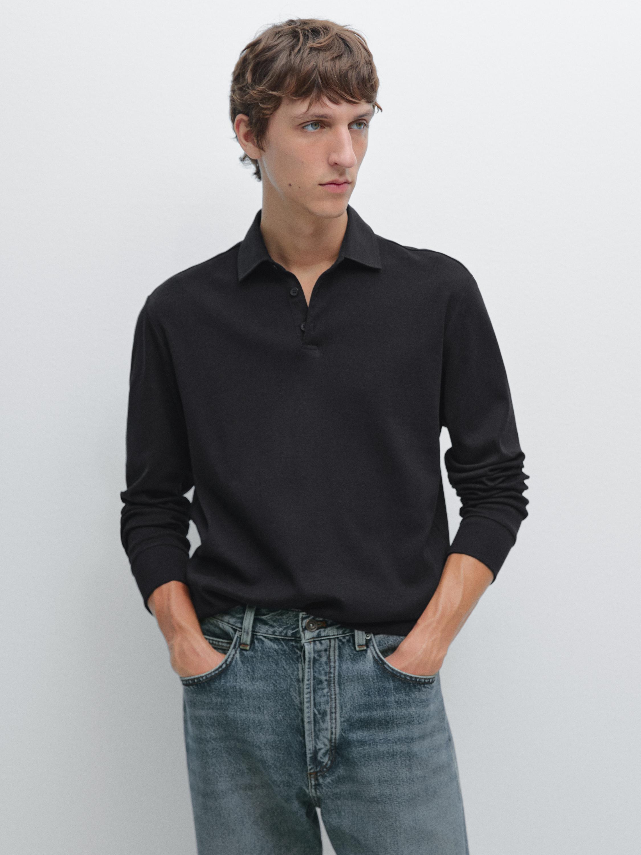 Long sleeve polo shirt with contrast collar