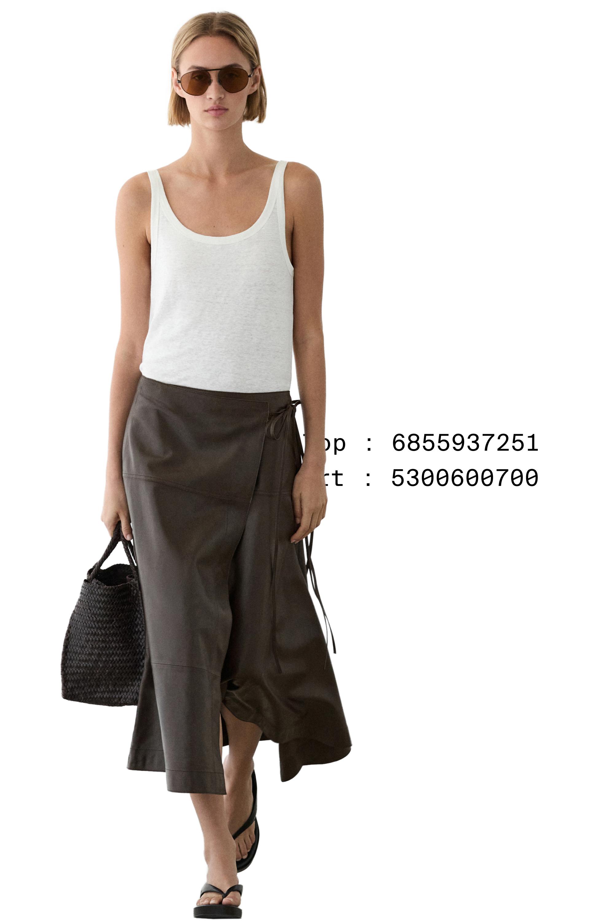 Nappa leather midi skirt with tie detail — BROWN
