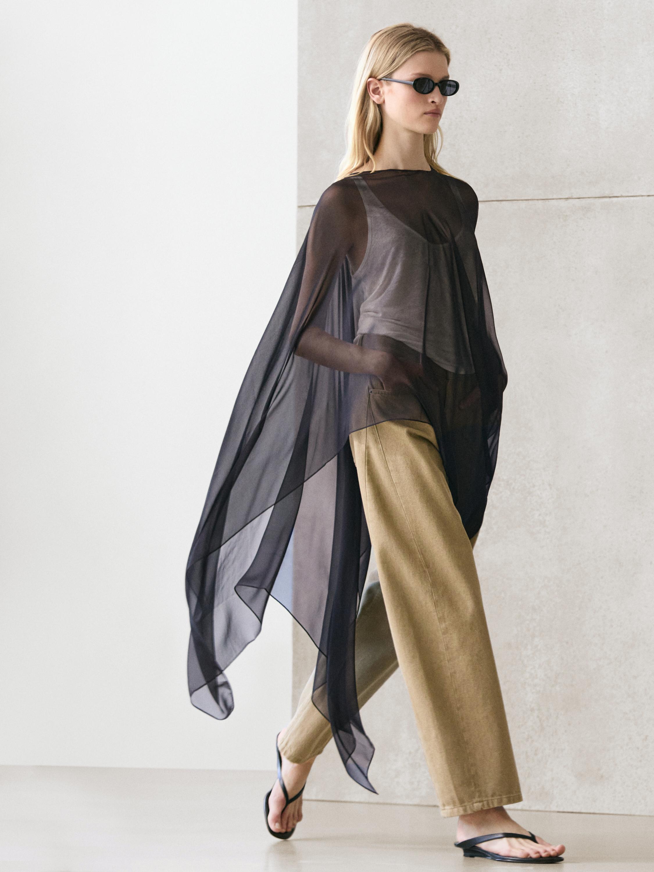 Asymmetric cut silk cape