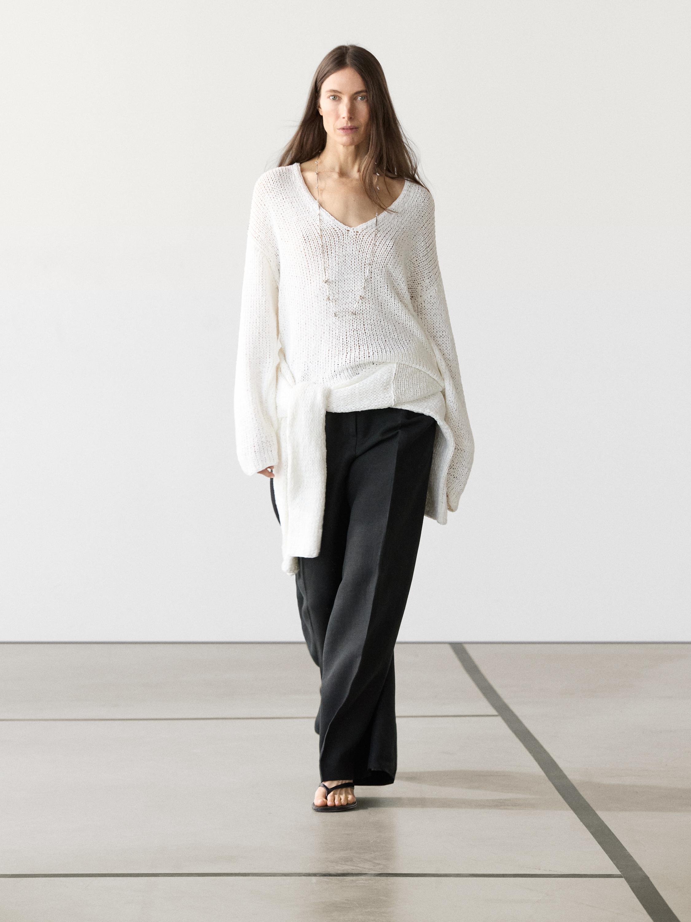Flowing linen suit trousers — BLACK
