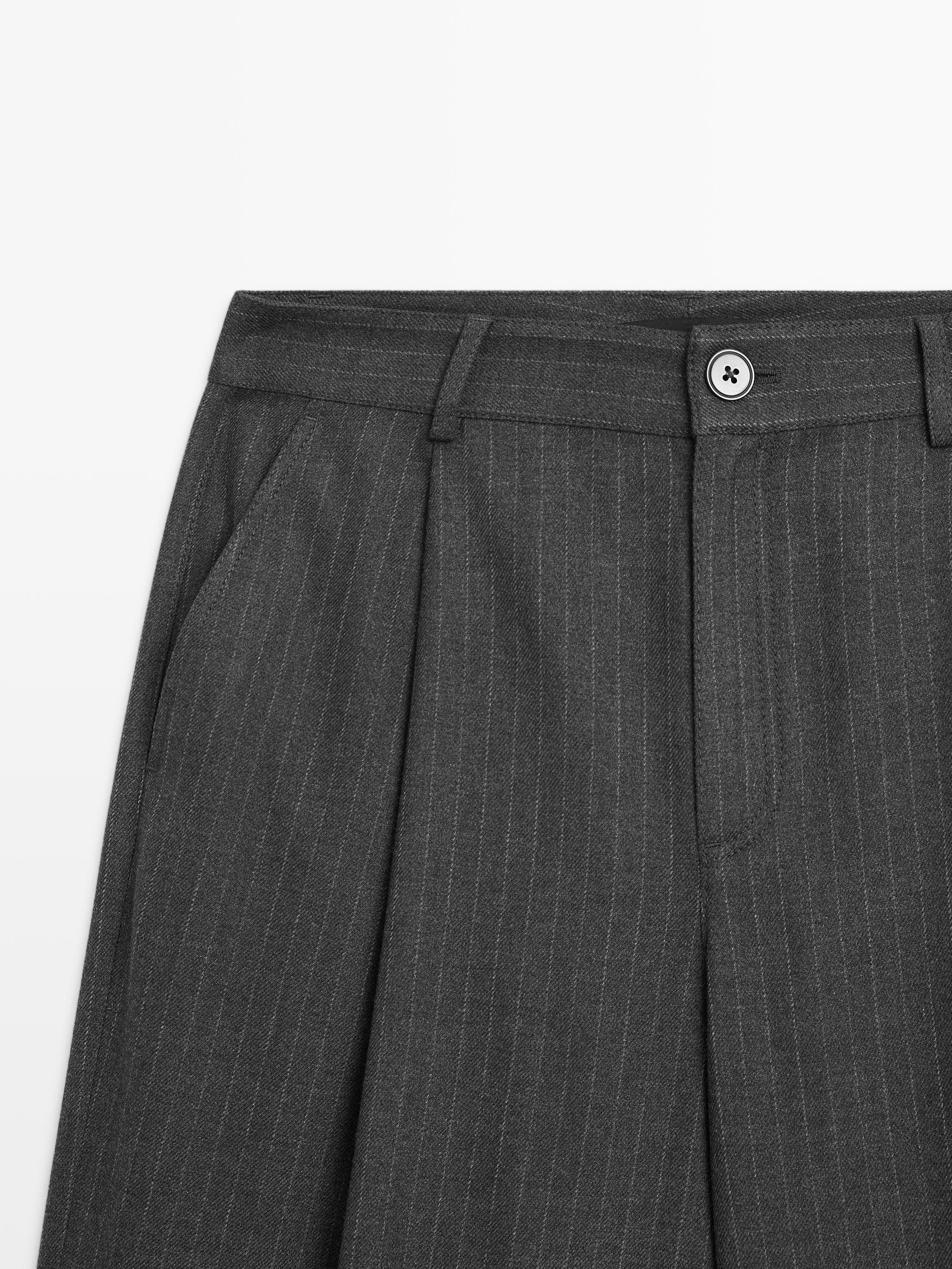 Mid-rise wide-leg pinstripe trousers