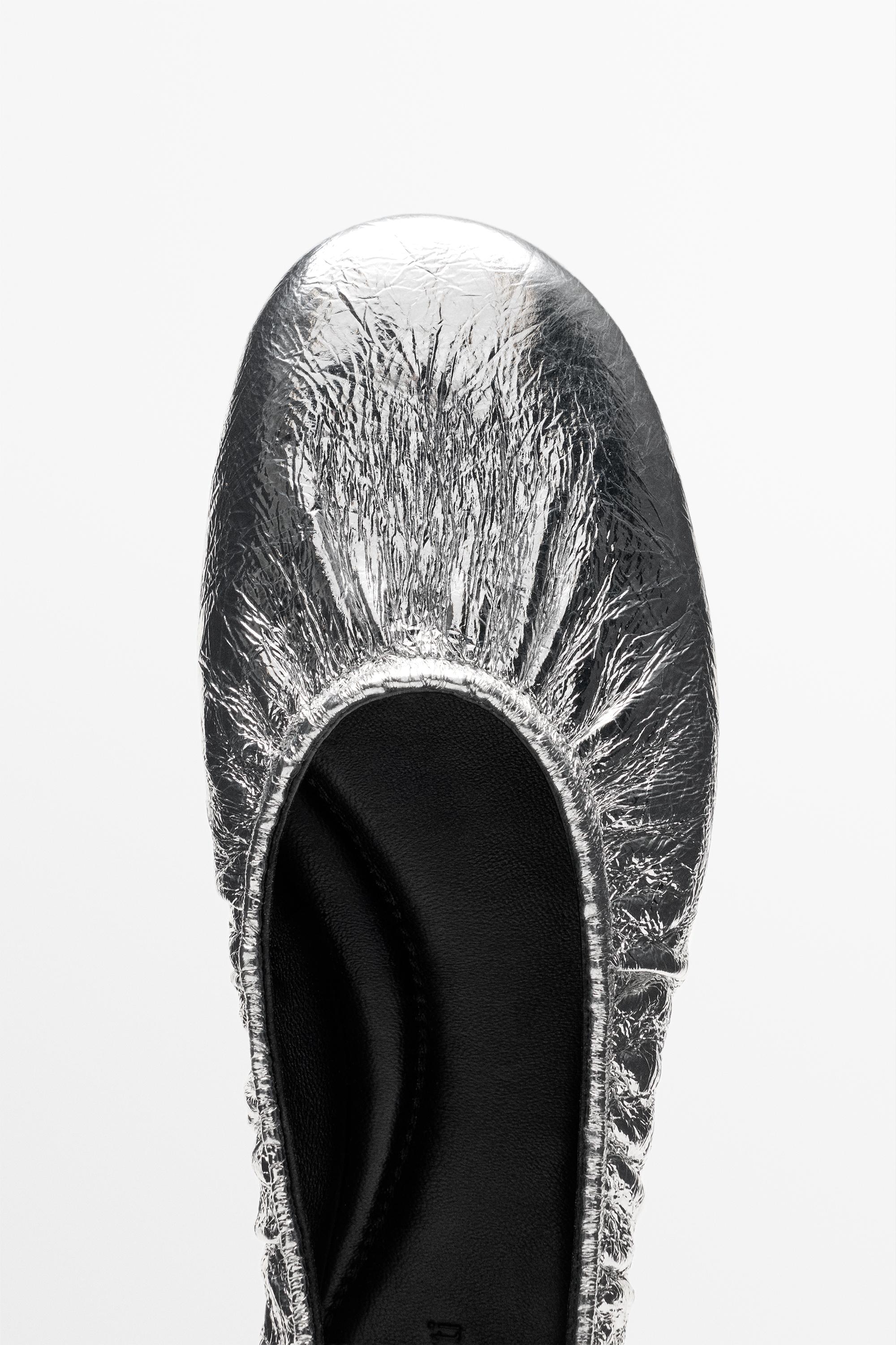 Metallic leather ballet flats — SILVER