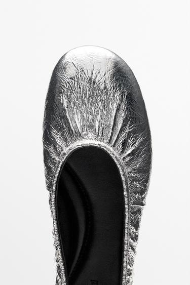 Metallic leather ballet flats — SILVER 7