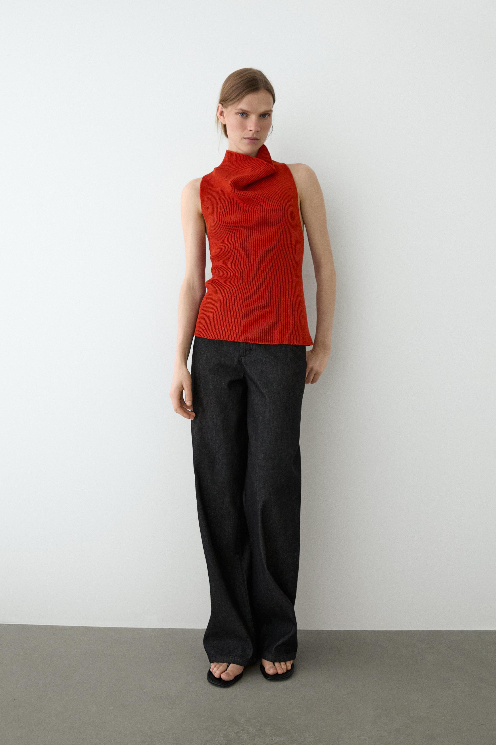 Top z bawełny z drapowanym dekoltem